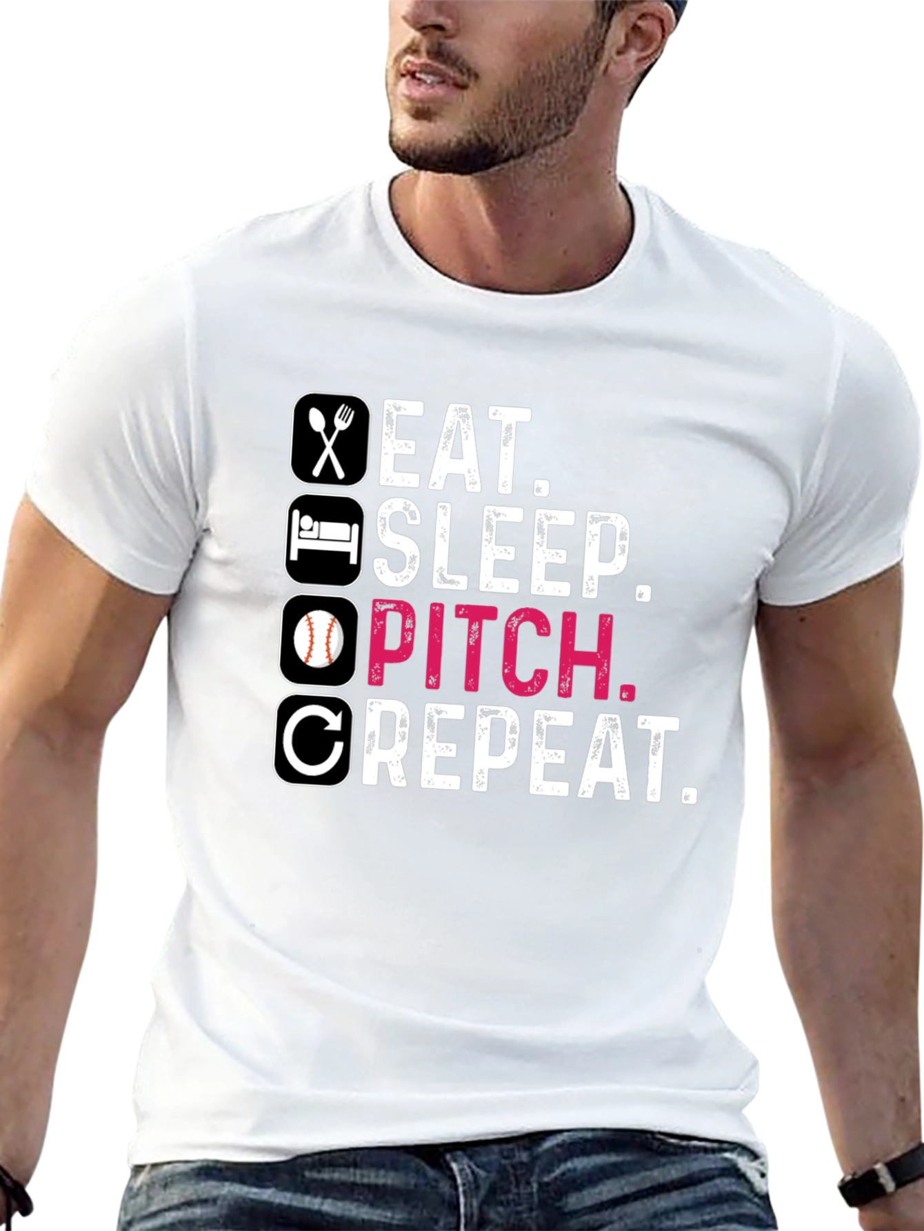 Eat Sleep Pitch Repeat Baseball T-Shirt