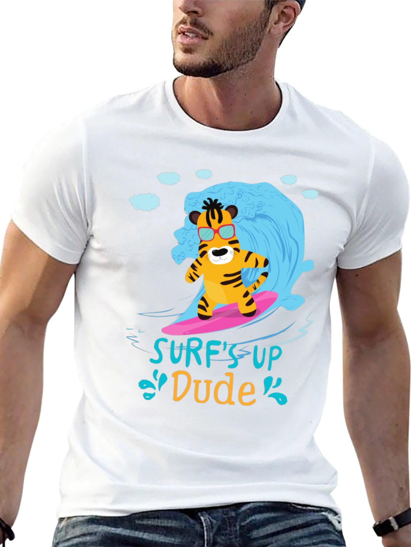 Surfs Up Dude T-Shirt - Cool Tiger Design