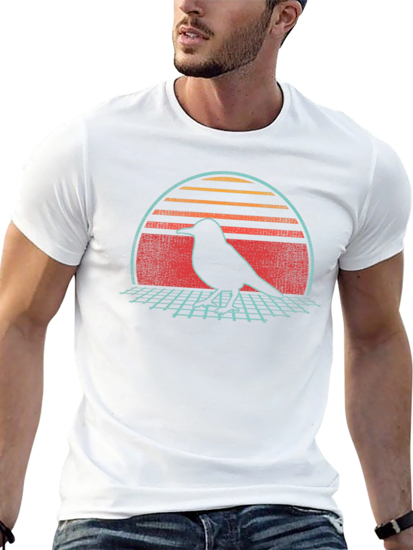 Retro Bird Silhouette Graphic Tee - Black