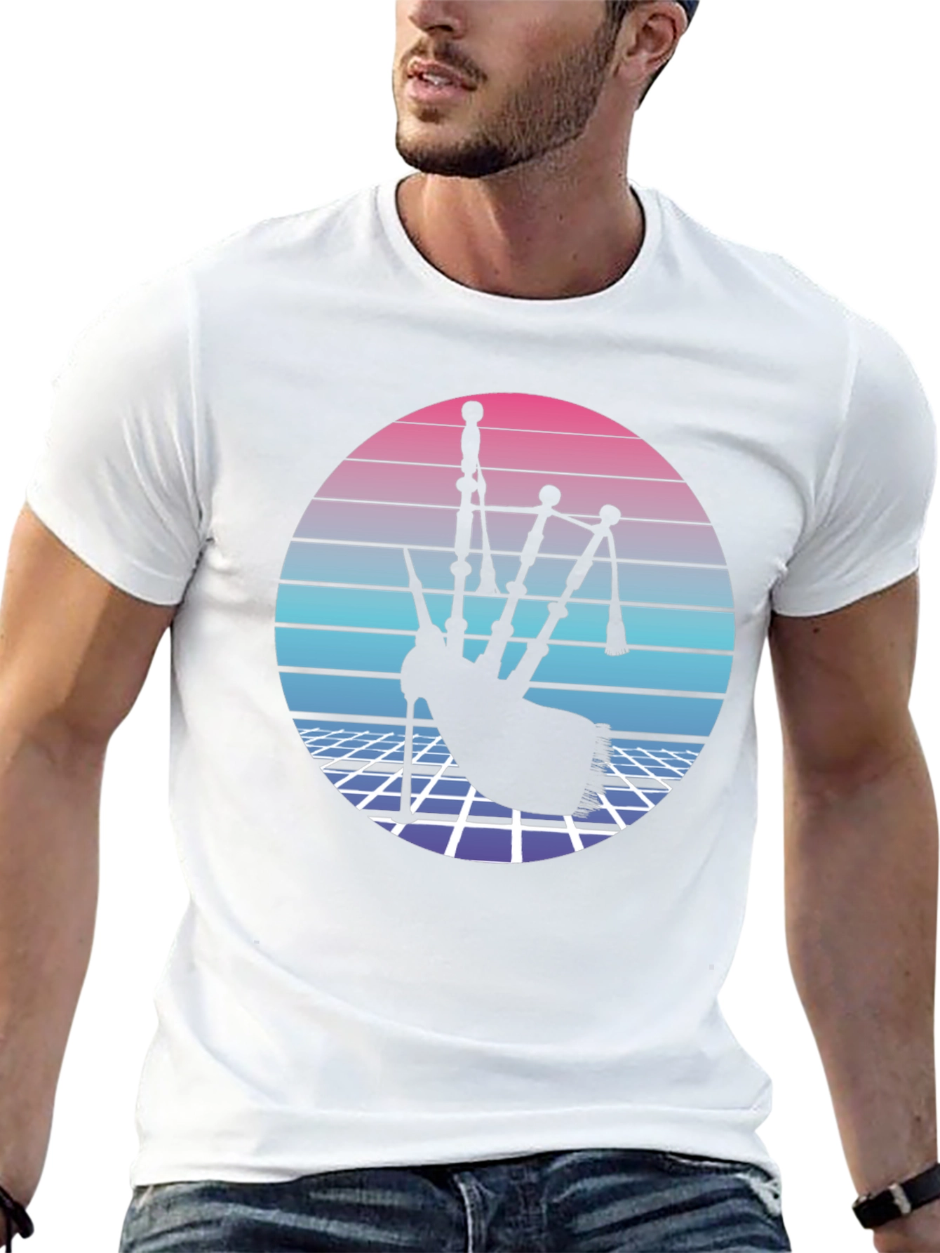 Retro Bagpipe Graphic Tee - Synthwave Design