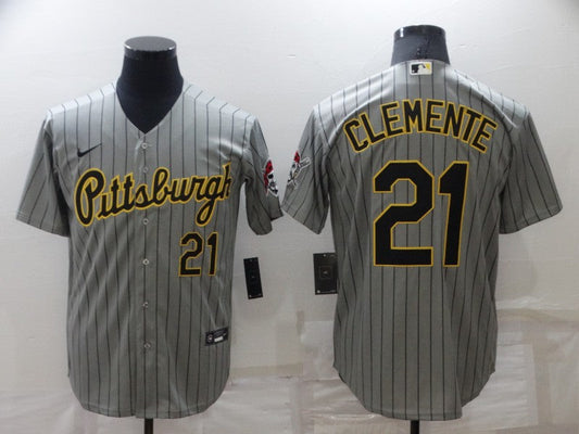 Men's Pittsburgh Pirates Roberto Clemente #21 Gray Authentic Game Jerseys