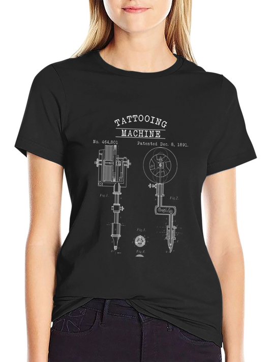 Vintage Tattoo Machine Blueprint Graphic T-Shirt