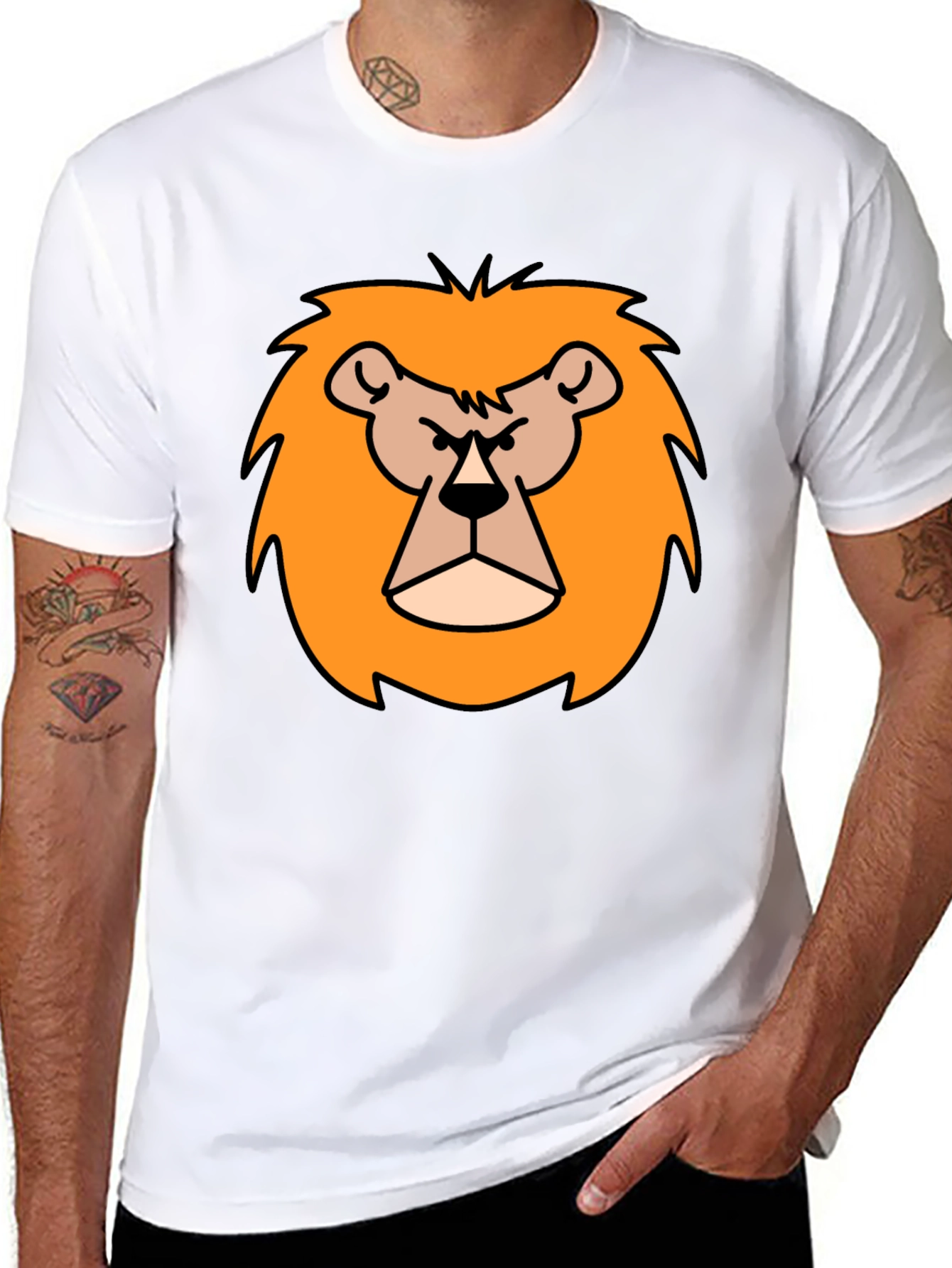 Cartoon Lion Graphic Print Black T-Shirt