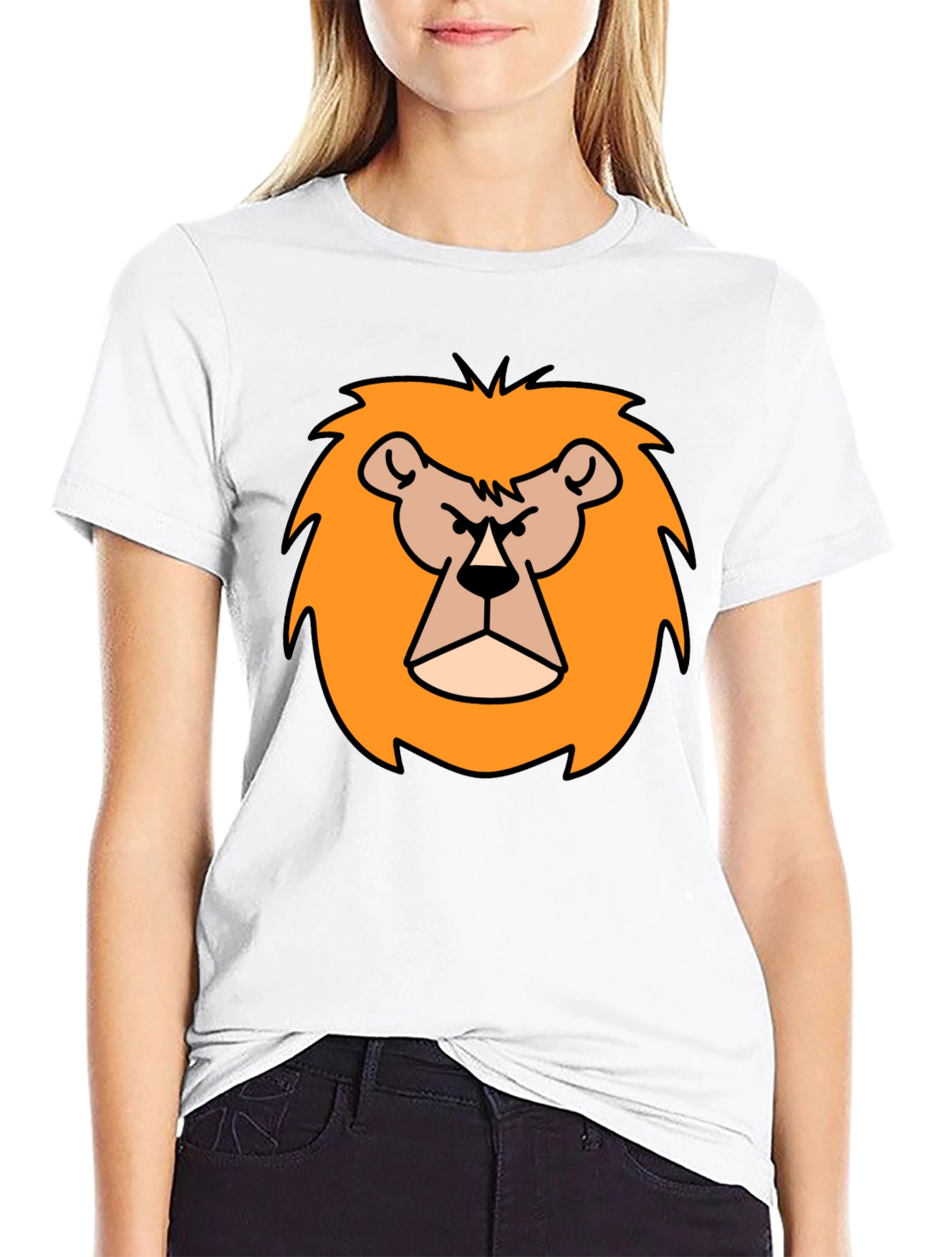 Cartoon Lion Graphic Print Black T-Shirt
