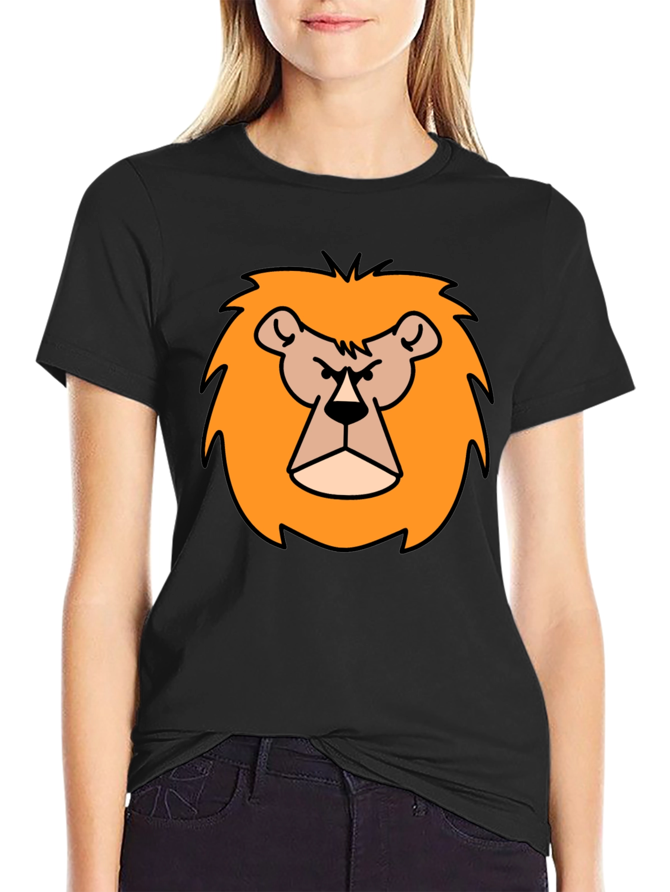 Cartoon Lion Graphic Print Black T-Shirt