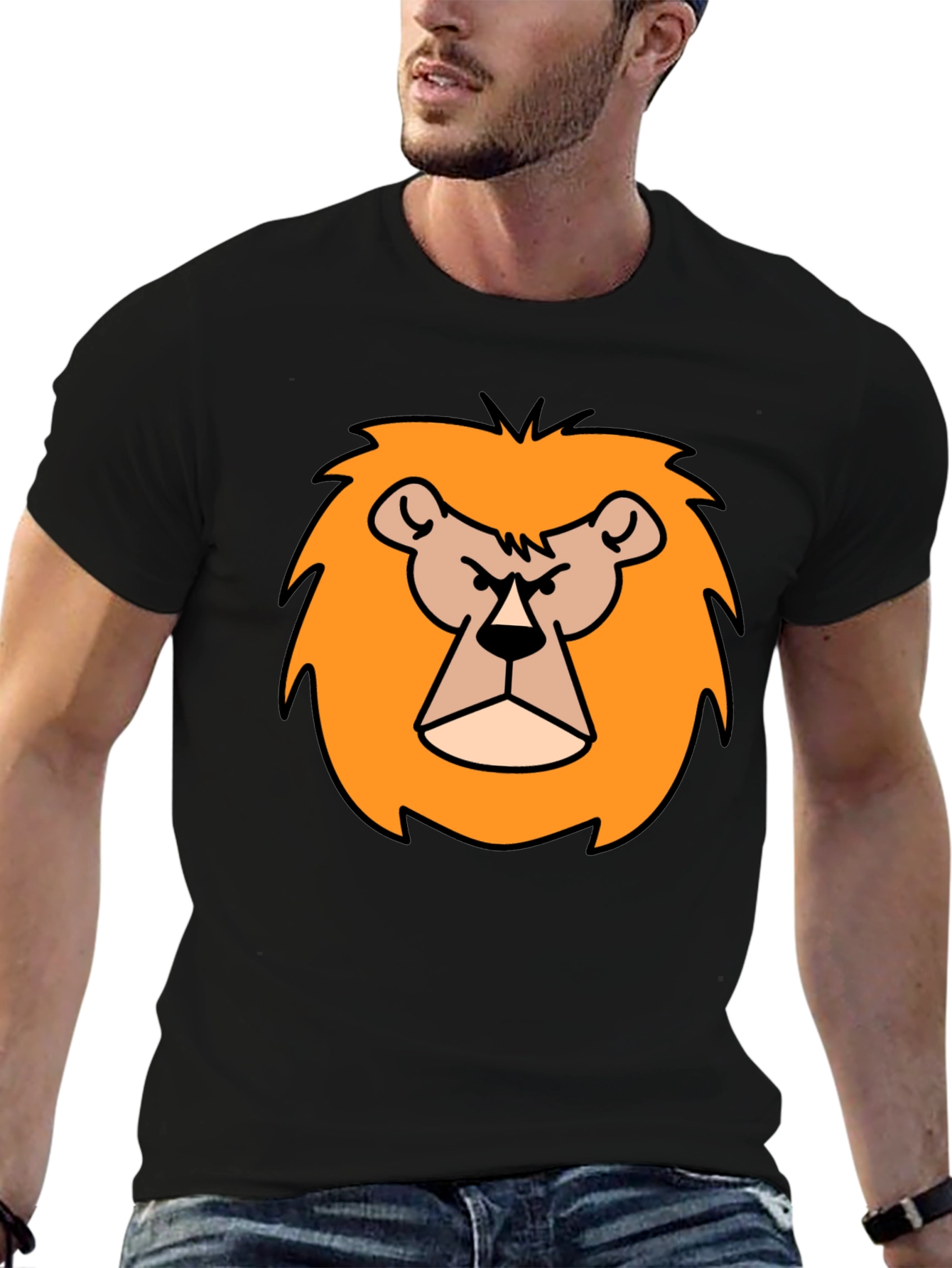 Cartoon Lion Graphic Print Black T-Shirt