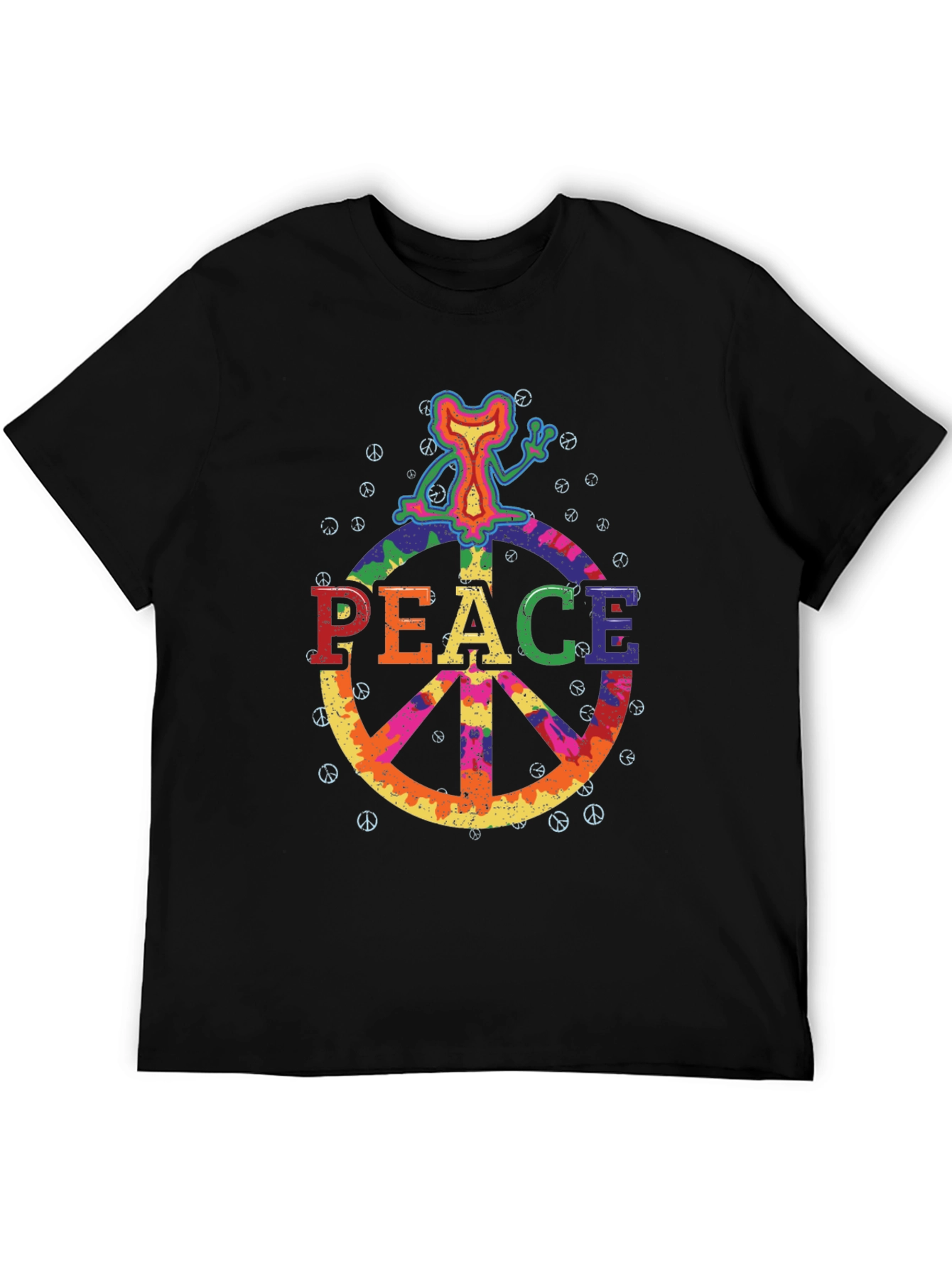 Retro Peace Sign Graphic Tee - Black Cotton T-Shirt