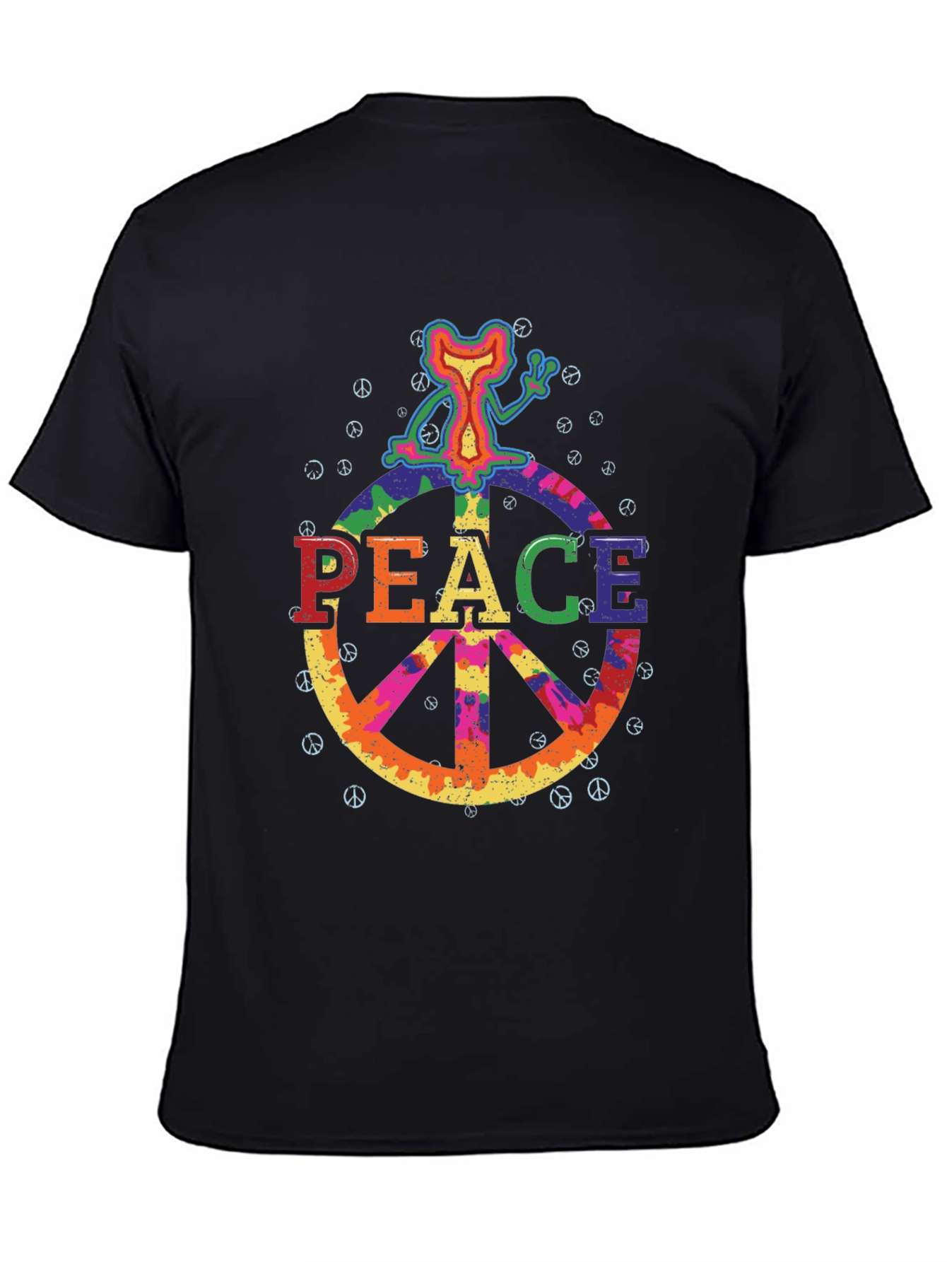 Retro Peace Sign Graphic Tee - Black Cotton T-Shirt