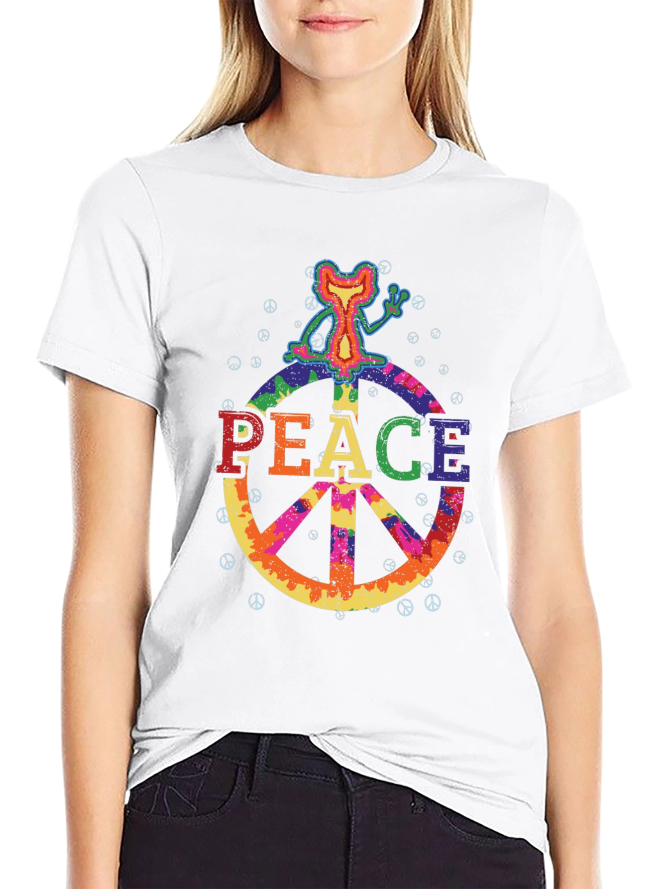 Retro Peace Sign Graphic Tee - Black Cotton T-Shirt
