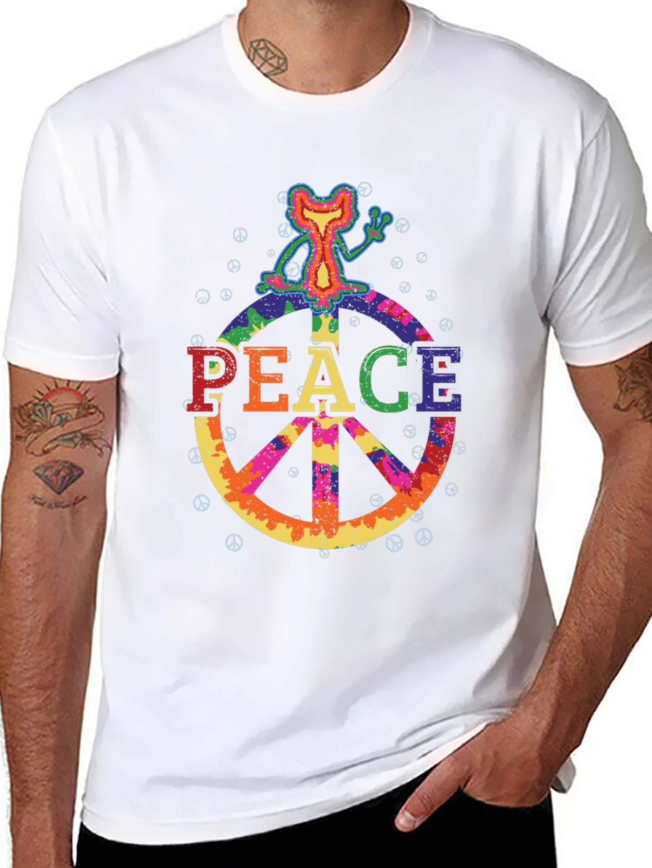 Retro Peace Sign Graphic Tee - Black Cotton T-Shirt