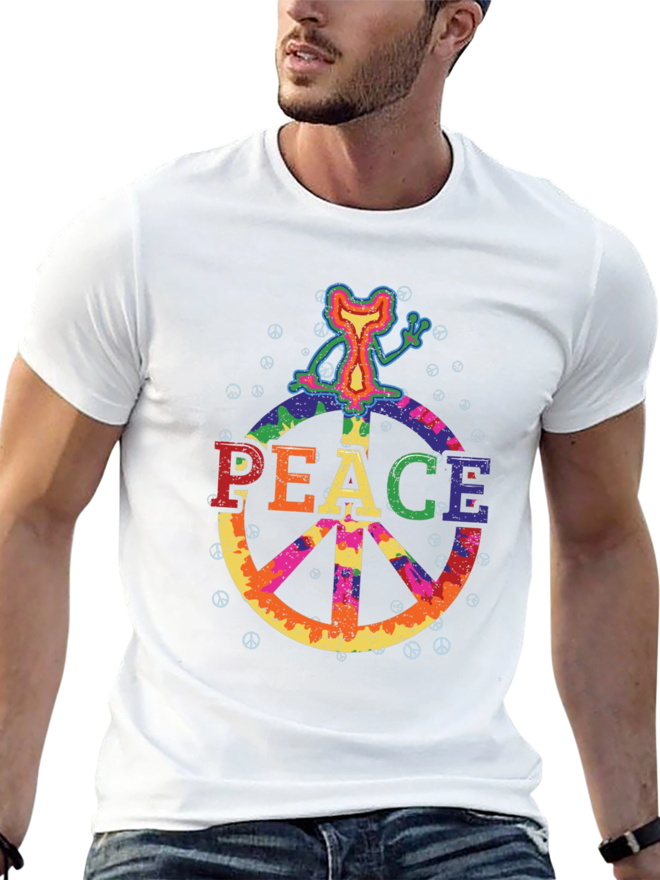 Retro Peace Sign Graphic Tee - Black Cotton T-Shirt