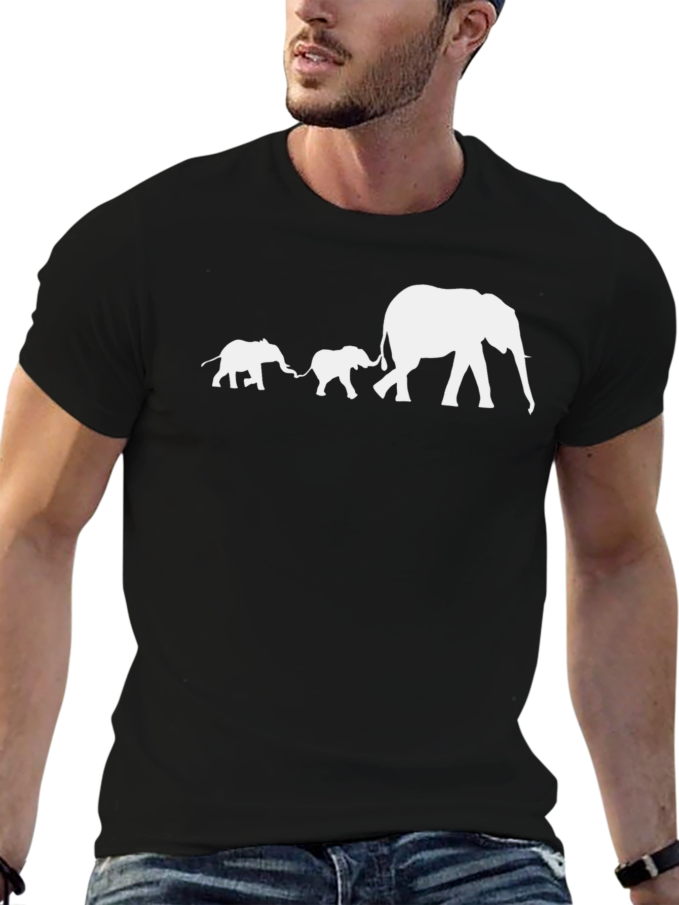 Elephant Family Graphic T-Shirt - Black Cotton Tee