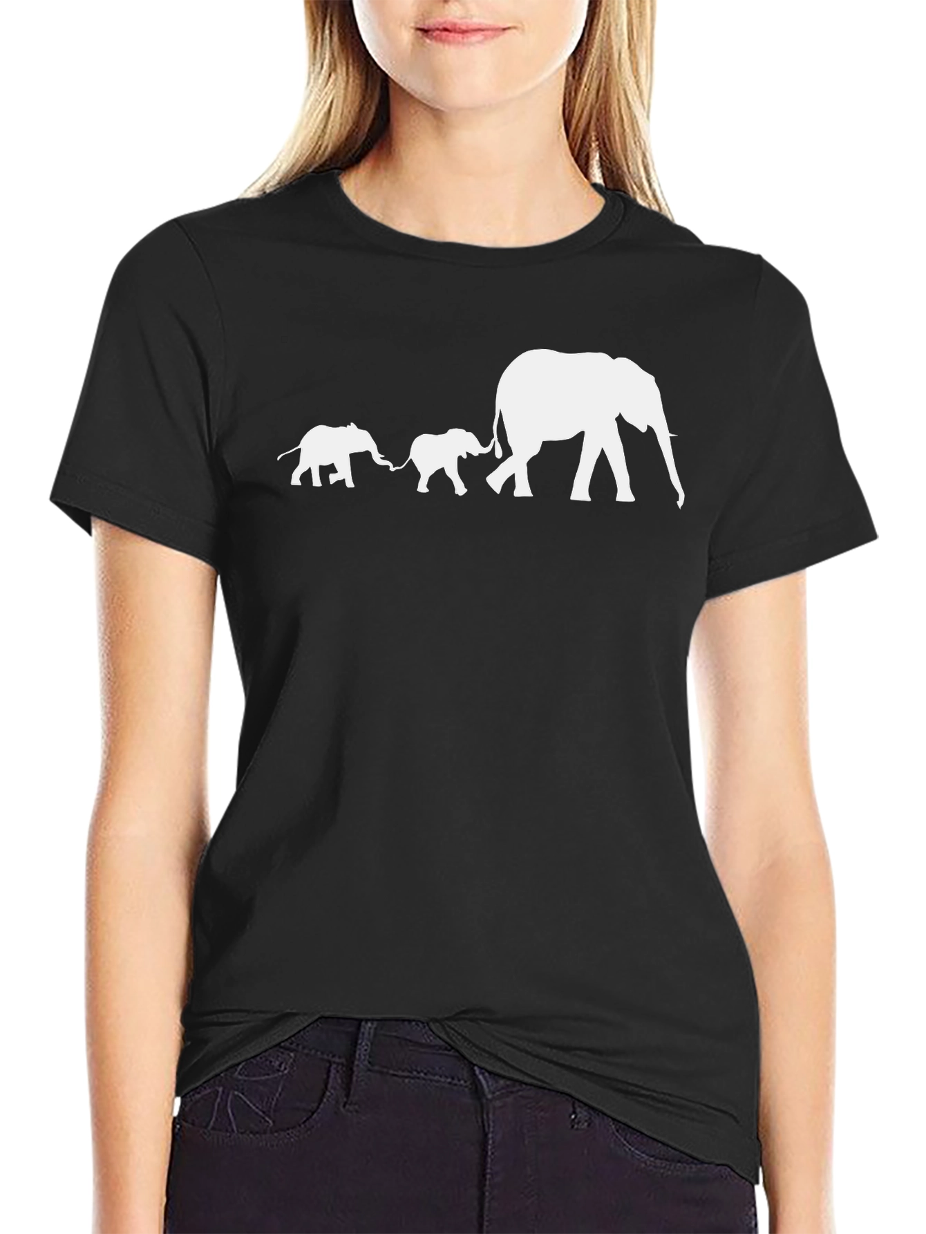 Elephant Family Graphic T-Shirt - Black Cotton Tee