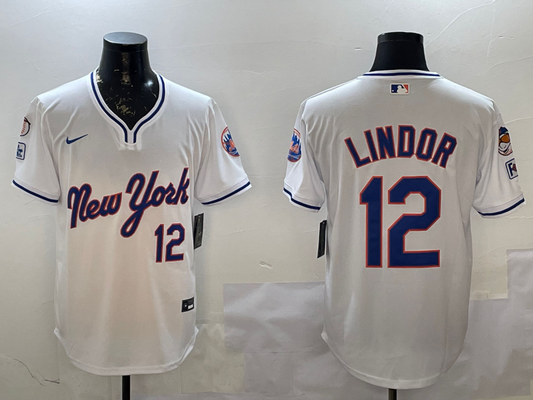 Men's New York Mets Francisco Lindor #12 White Replica Player Jerseys