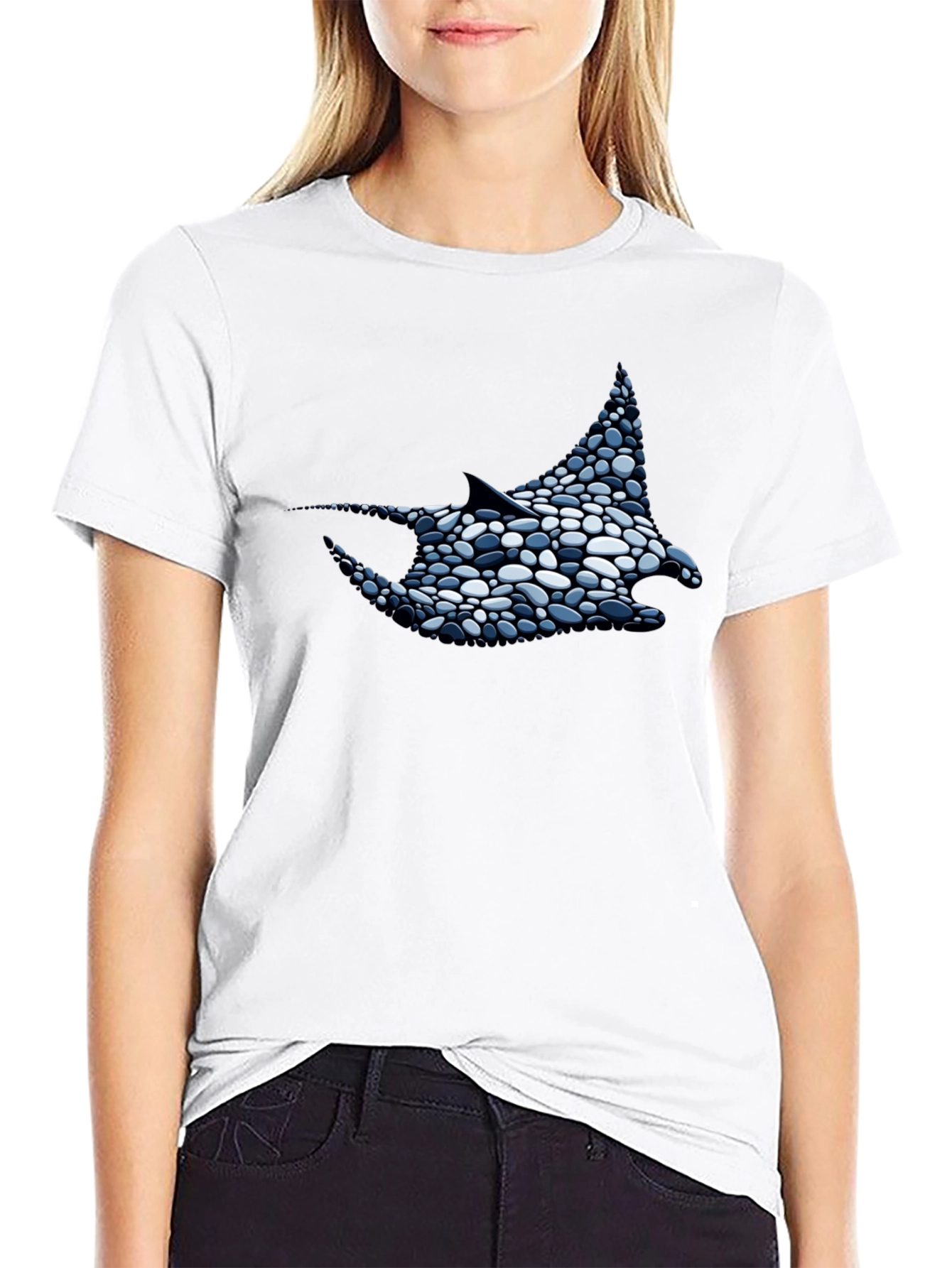 Manta Ray Pebble Art Black T-Shirt