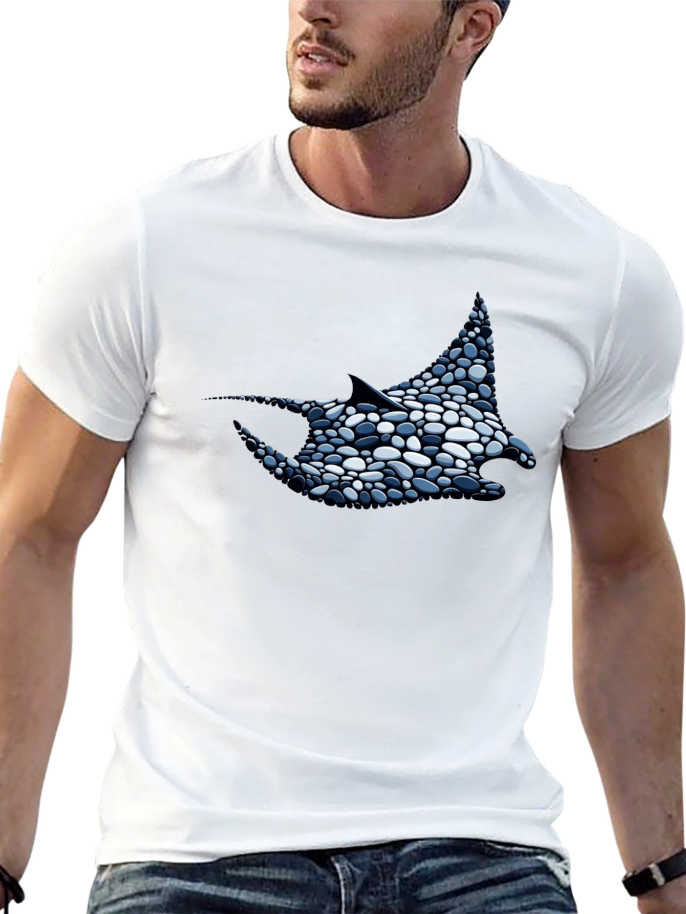Manta Ray Pebble Art Black T-Shirt