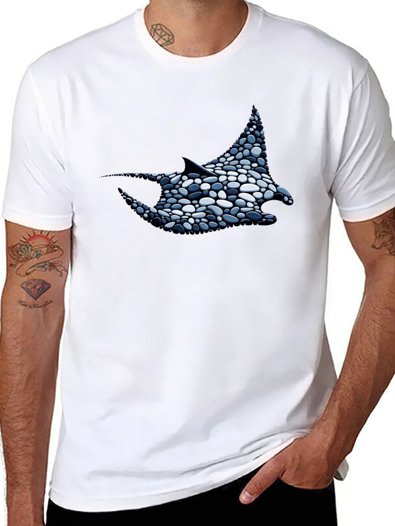 Manta Ray Pebble Art Black T-Shirt