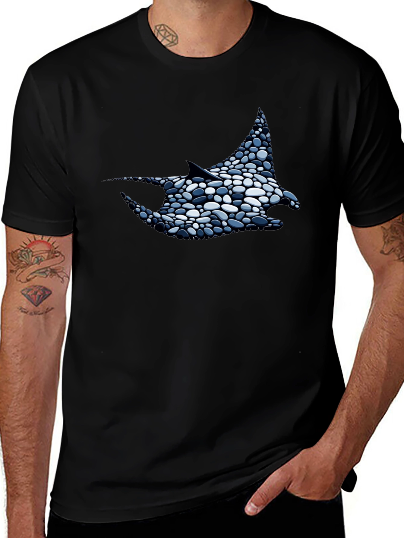 Manta Ray Pebble Art Black T-Shirt