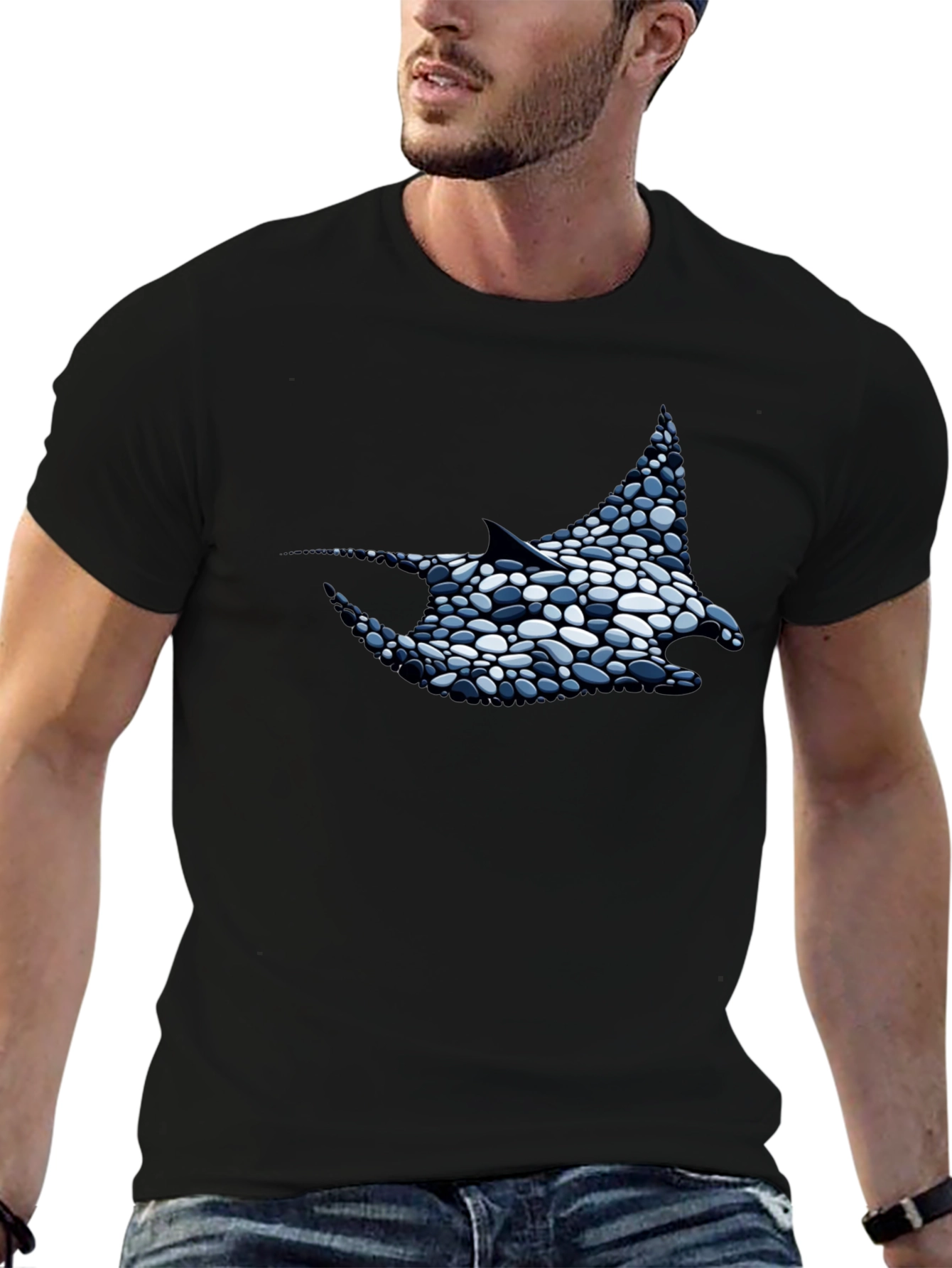 Manta Ray Pebble Art Black T-Shirt