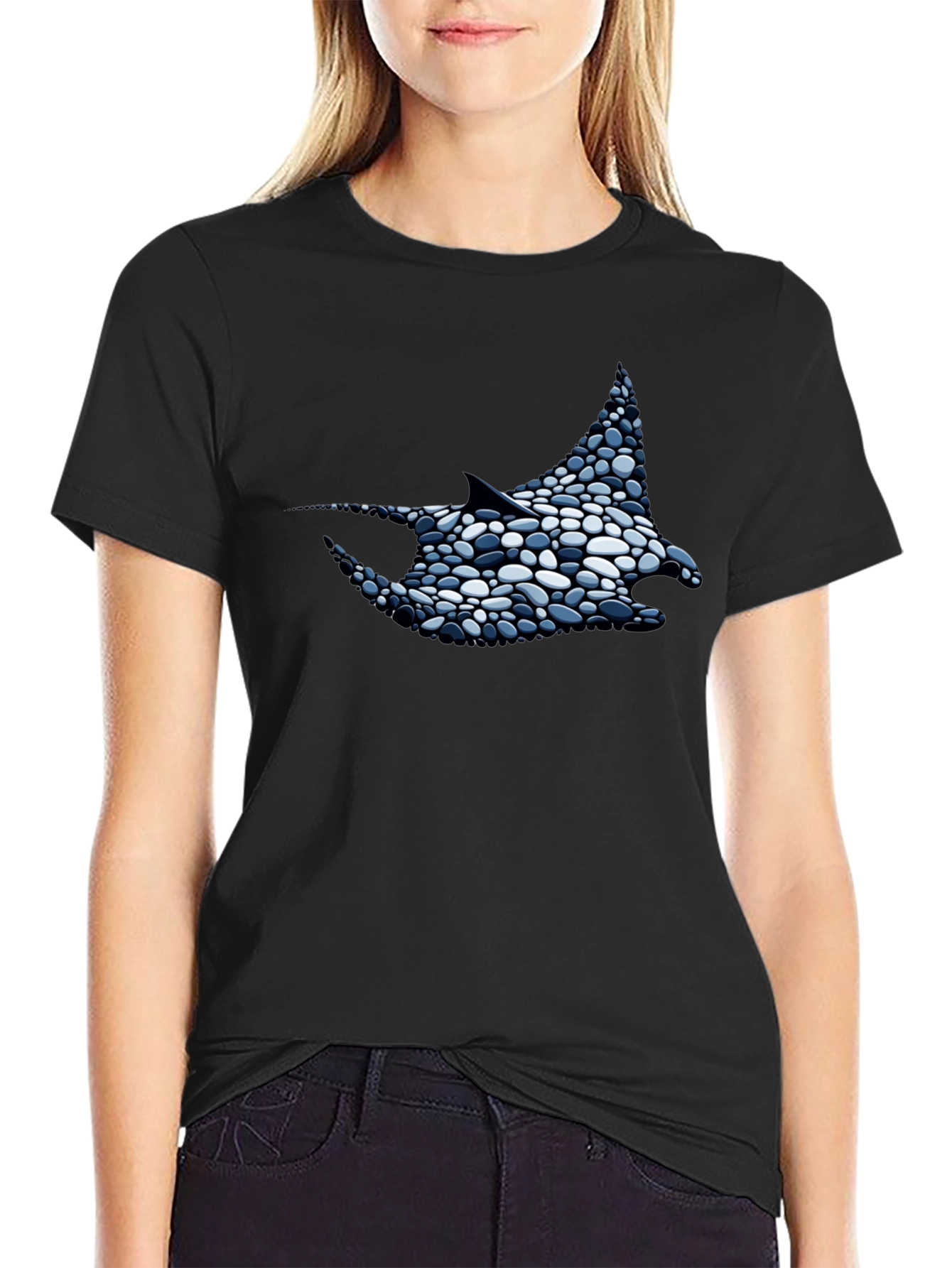 Manta Ray Pebble Art Black T-Shirt