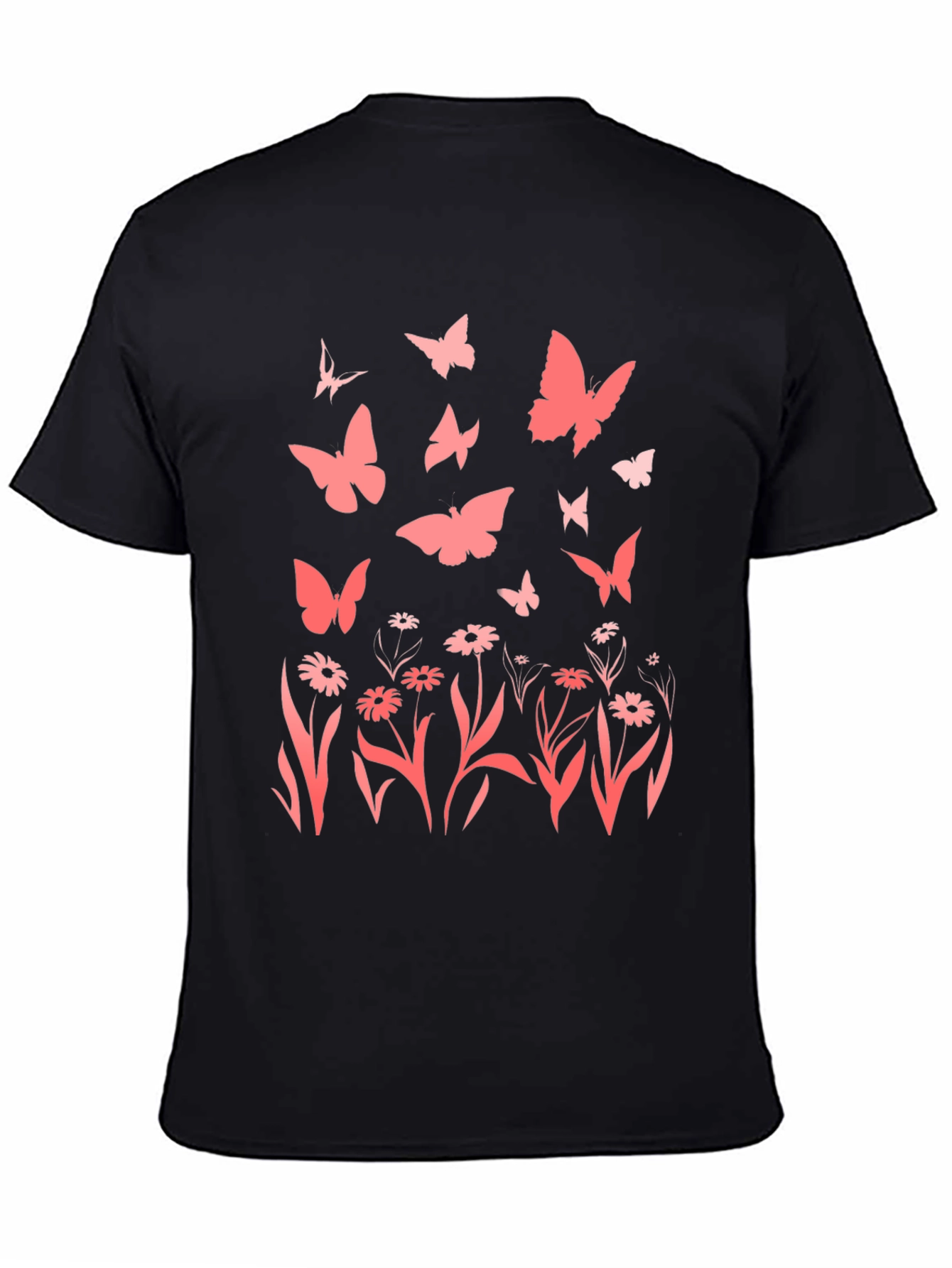 Butterfly & Floral Print Black T-Shirt