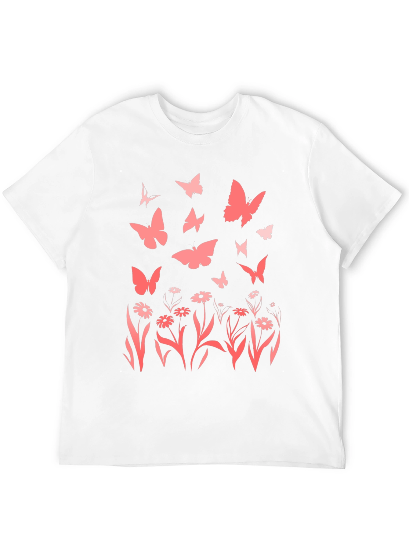 Butterfly & Floral Print Black T-Shirt