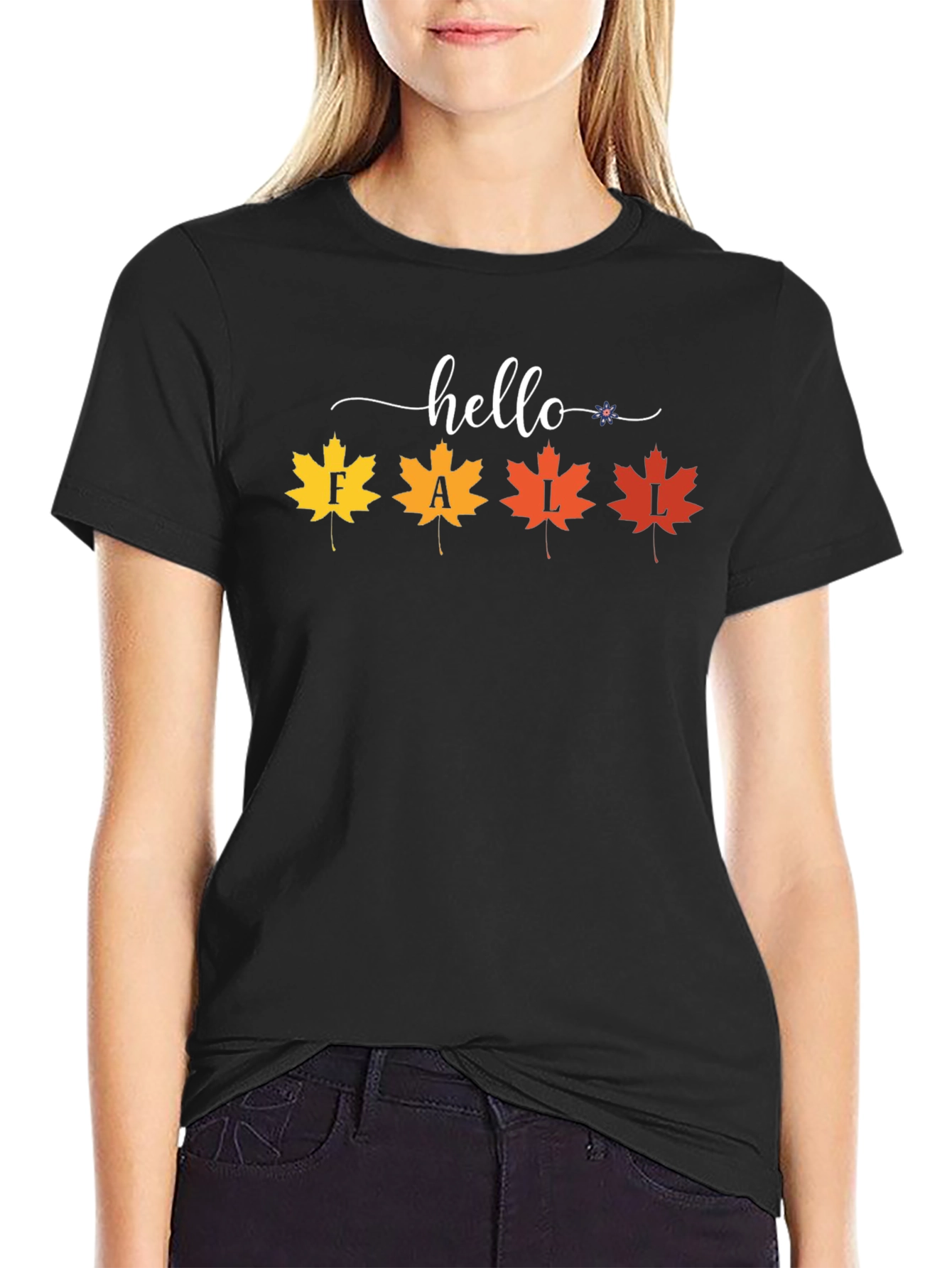 Hello Fall Maple Leaf Graphic Tee - Autumn Style