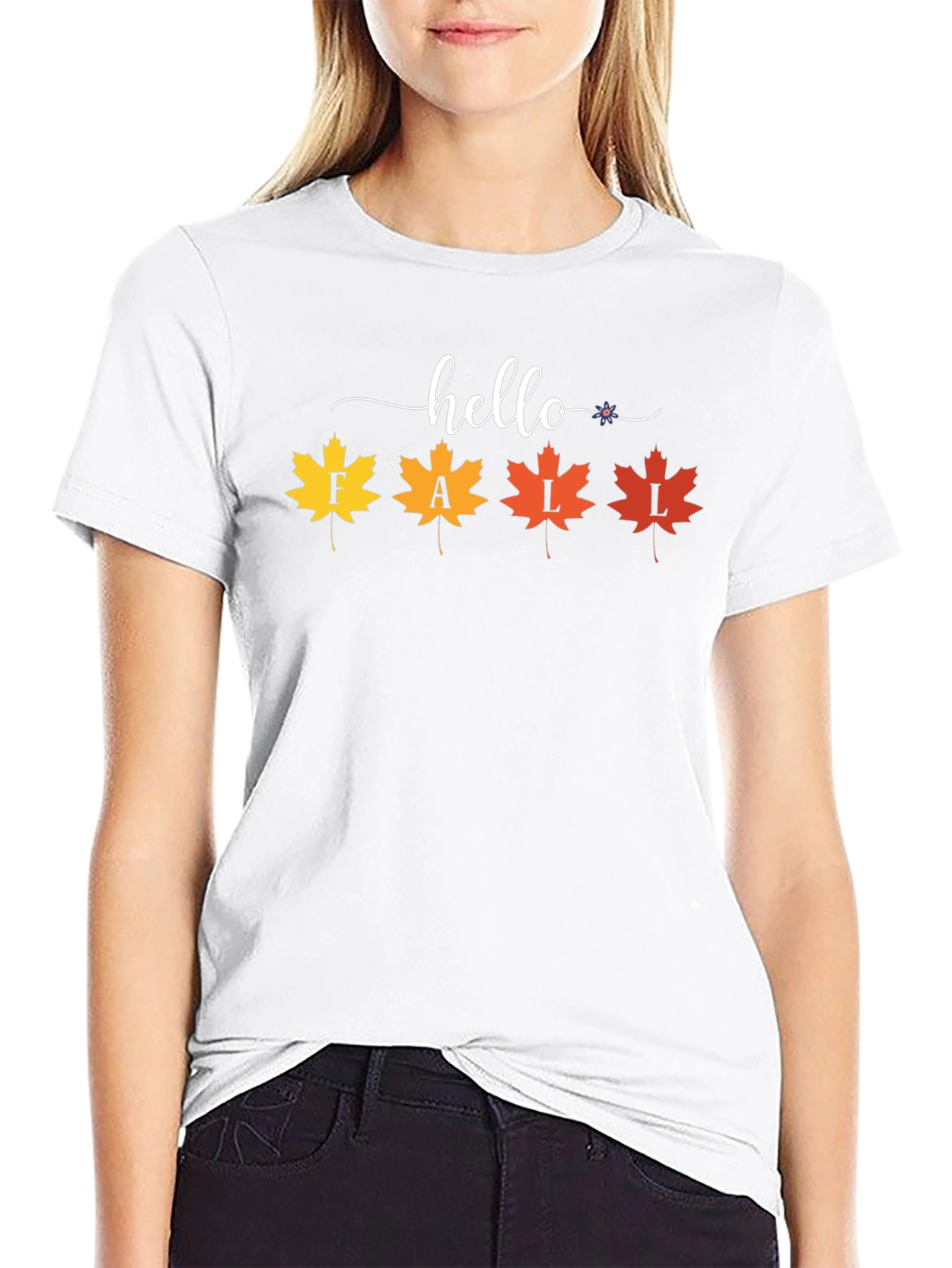 Hello Fall Maple Leaf Graphic Tee - Autumn Style