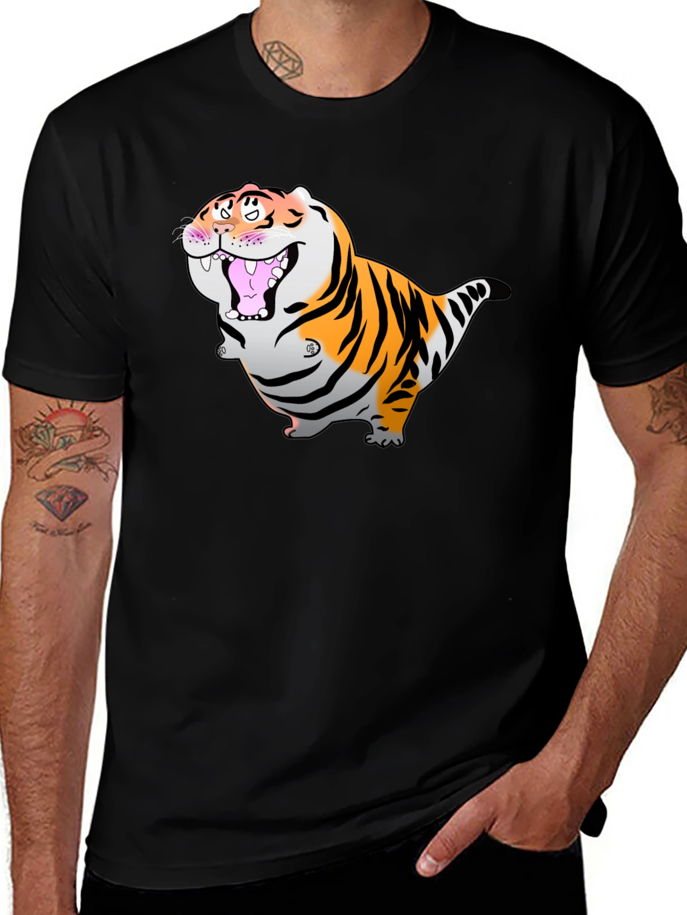 Cartoon Tiger Graphic Black T-Shirt