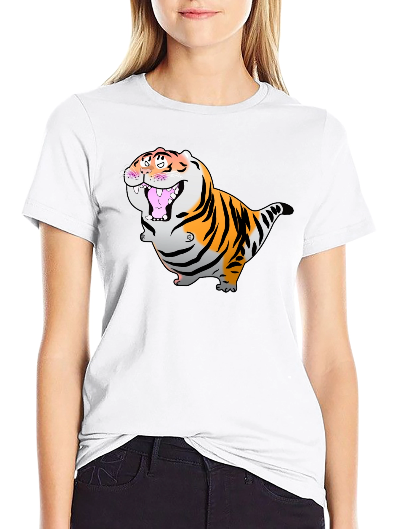 Cartoon Tiger Graphic Black T-Shirt