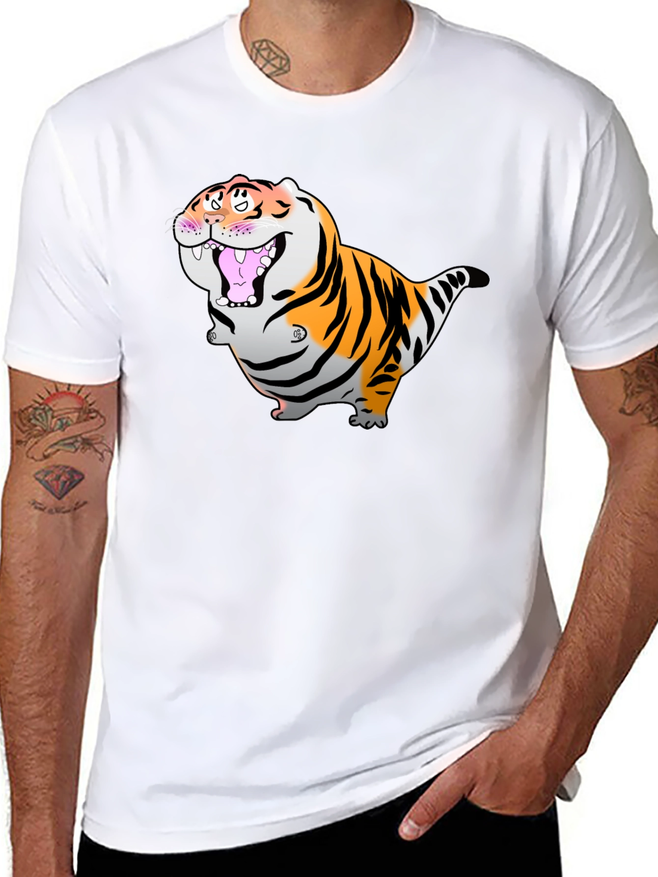 Cartoon Tiger Graphic Black T-Shirt