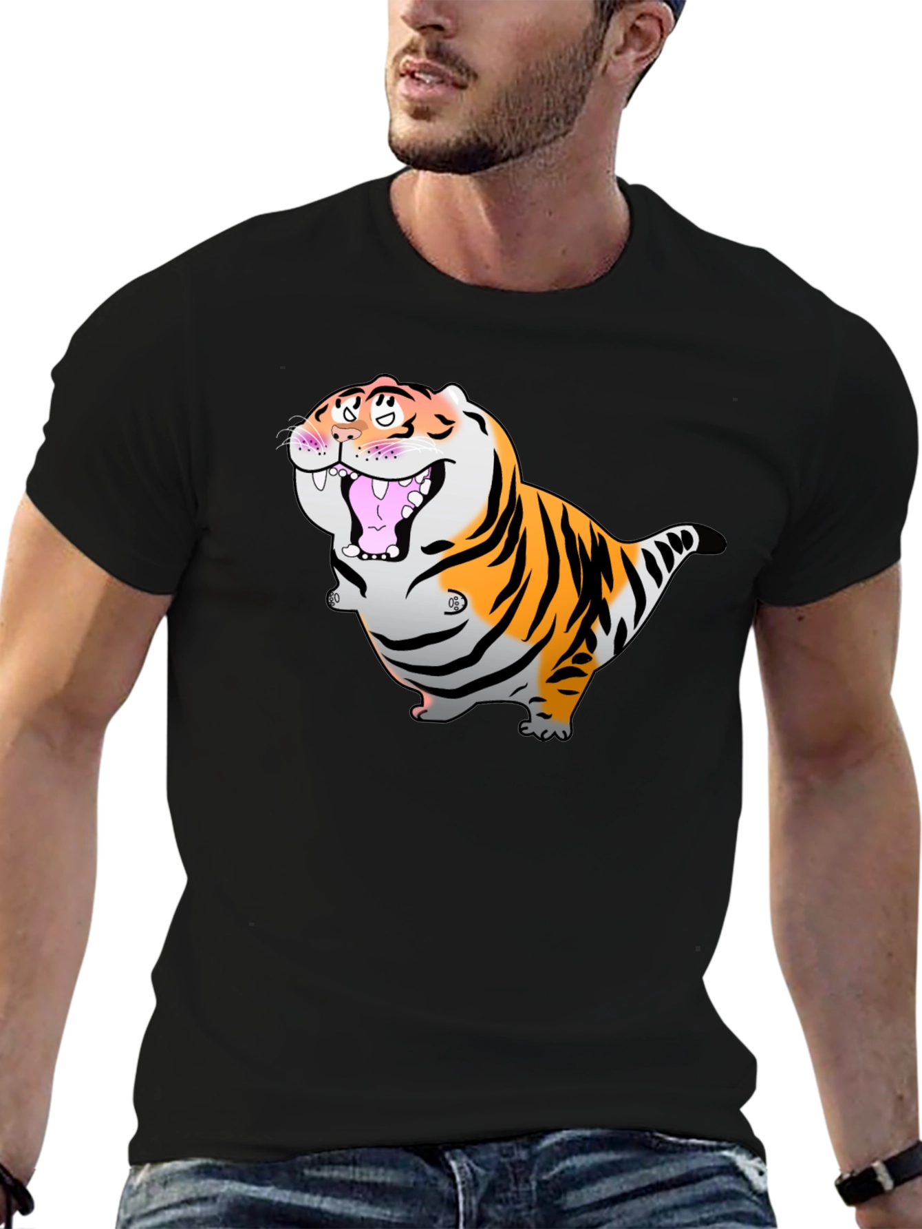 Cartoon Tiger Graphic Black T-Shirt