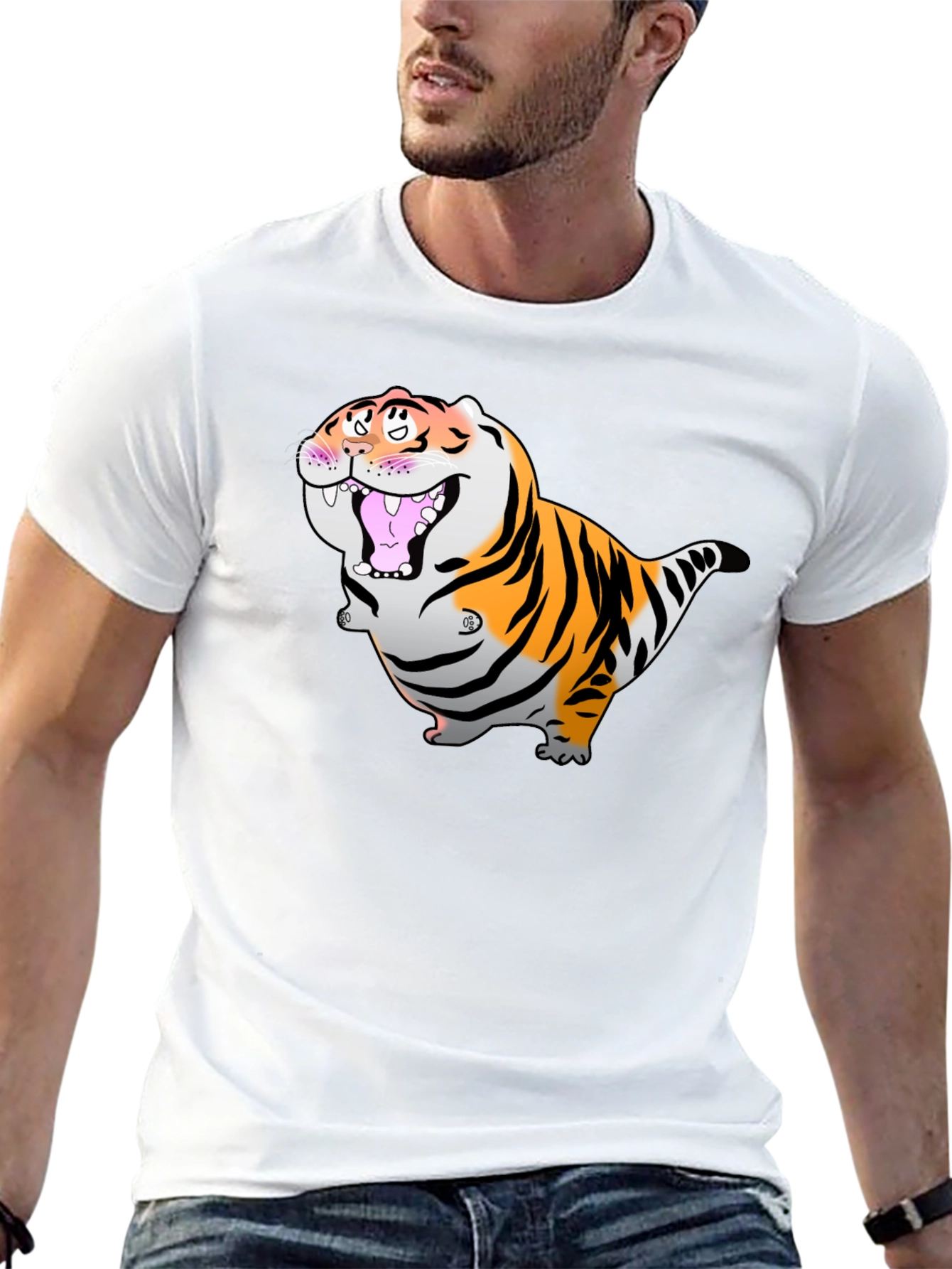 Cartoon Tiger Graphic Black T-Shirt