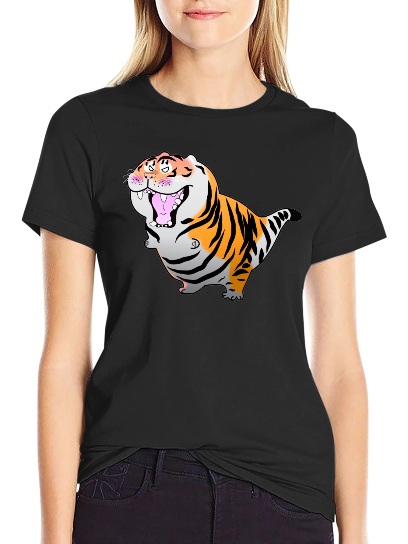 Cartoon Tiger Graphic Black T-Shirt