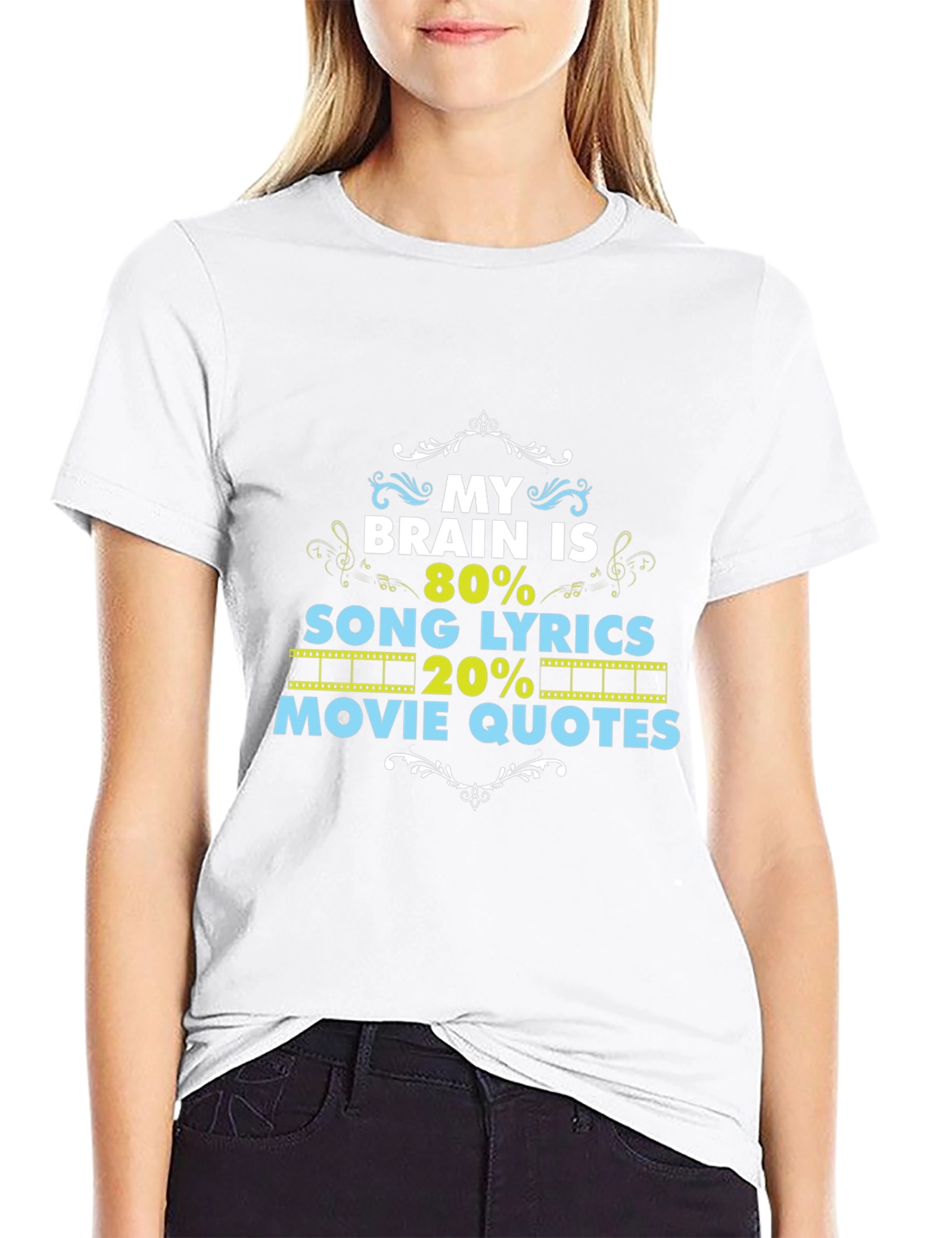 Brain 80% Song Lyrics 20% Movie Quotes Black T-Shirt