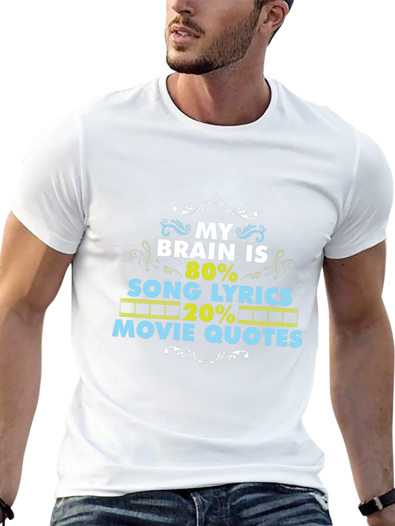 Brain 80% Song Lyrics 20% Movie Quotes Black T-Shirt