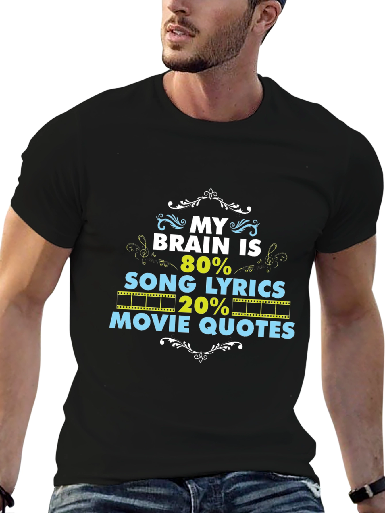 Brain 80% Song Lyrics 20% Movie Quotes Black T-Shirt