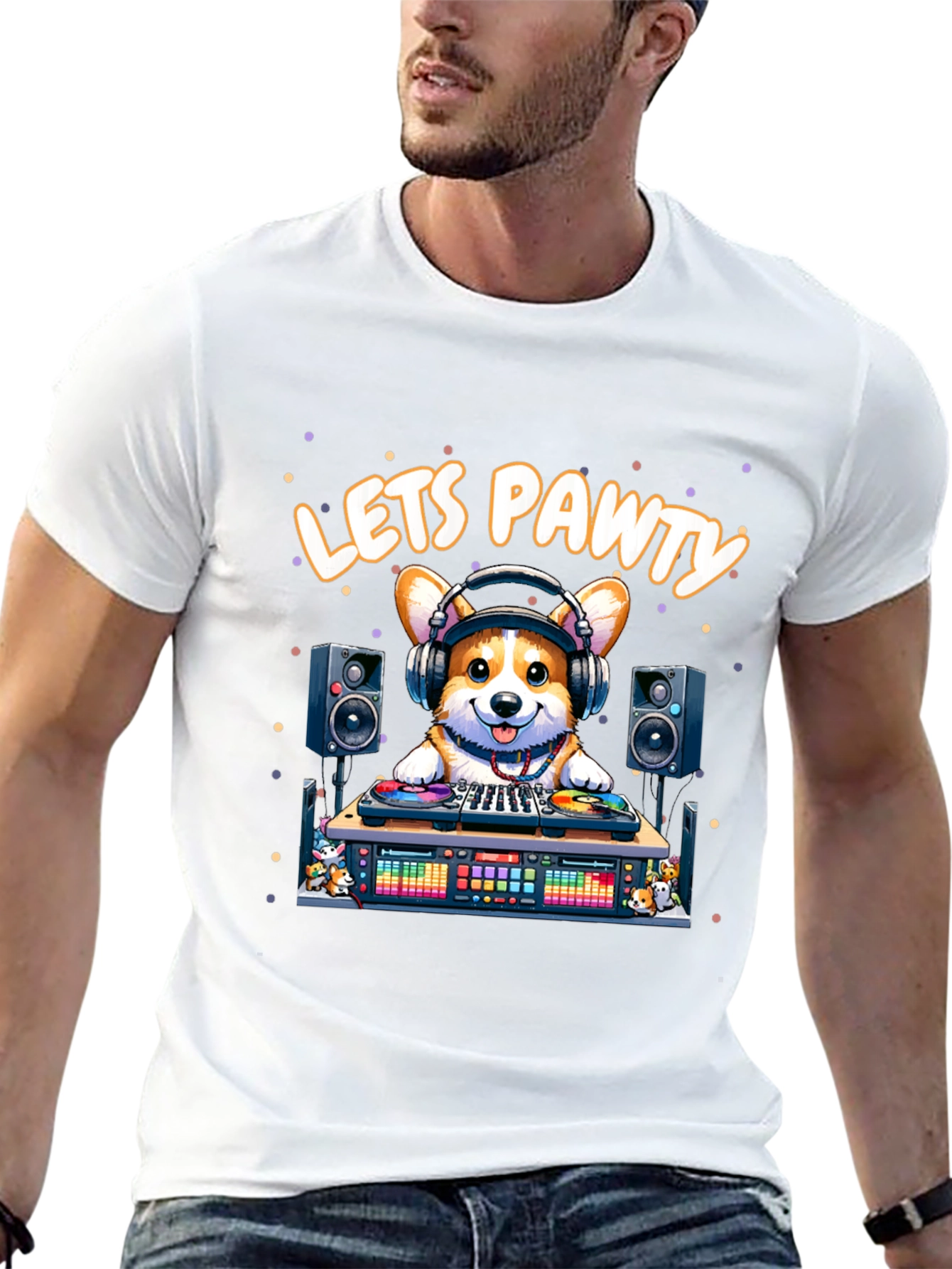 Lets Pawty Corgi DJ Graphic T-Shirt