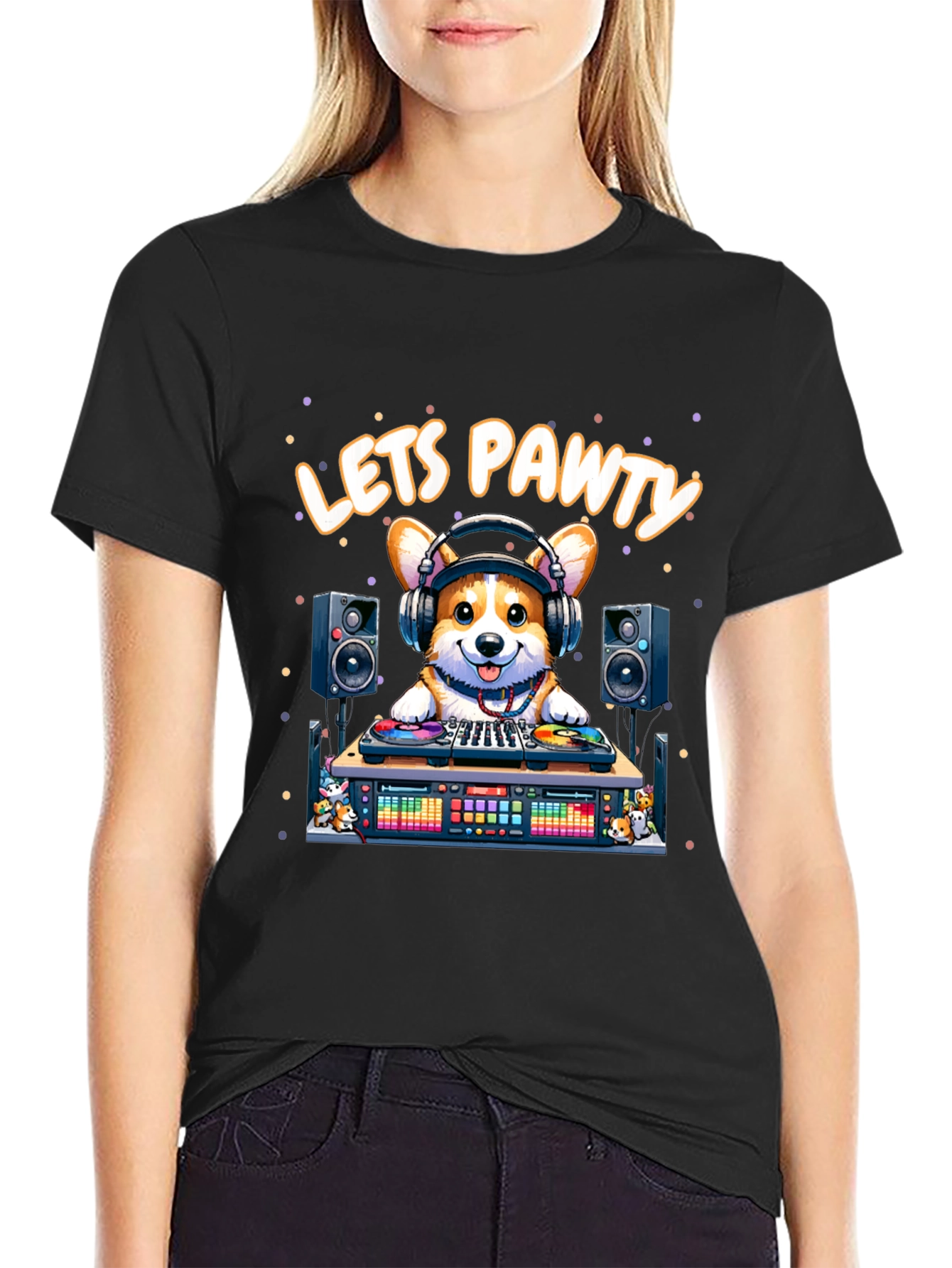 Lets Pawty Corgi DJ Graphic T-Shirt