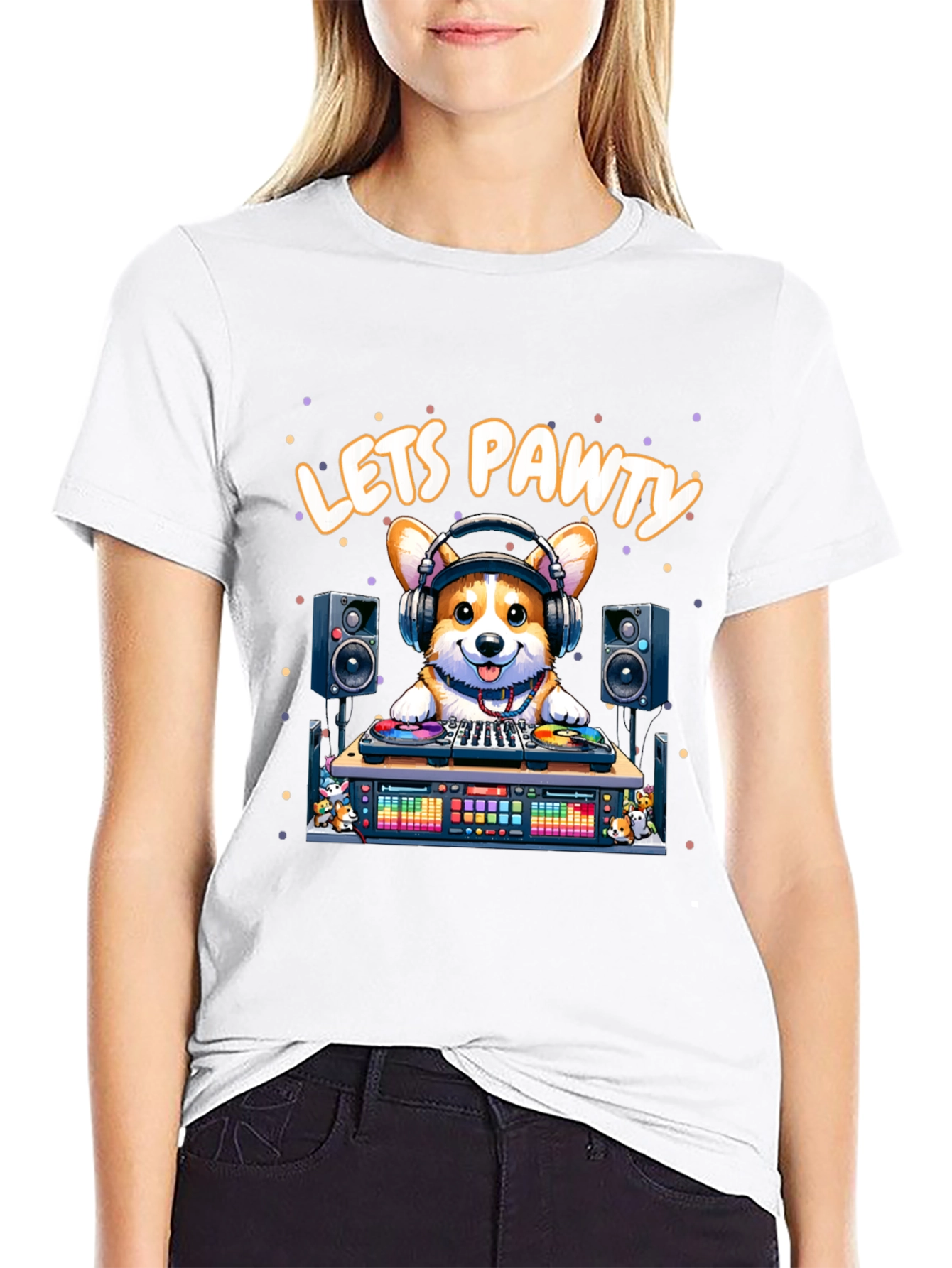 Lets Pawty Corgi DJ Graphic T-Shirt