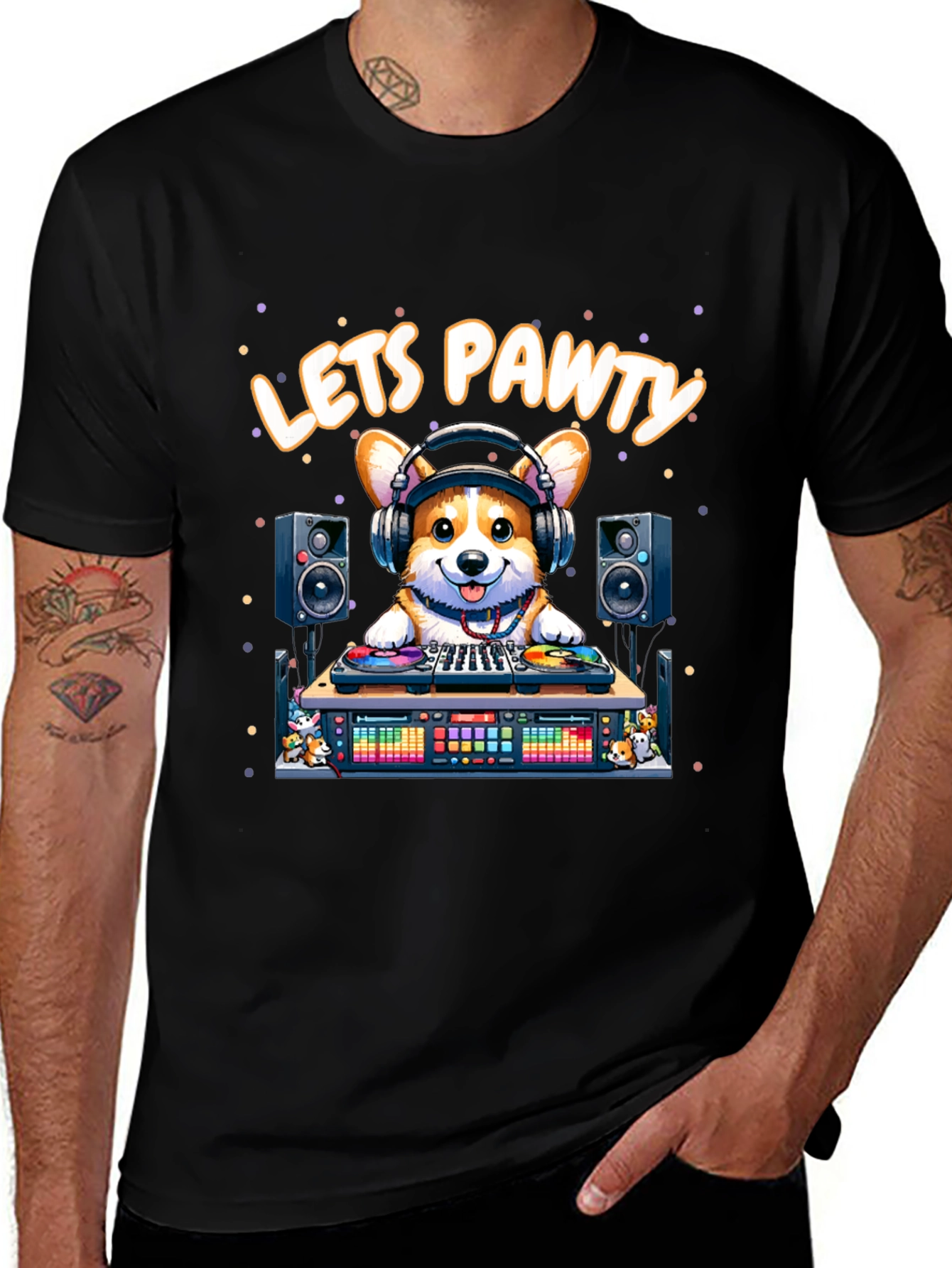 Lets Pawty Corgi DJ Graphic T-Shirt