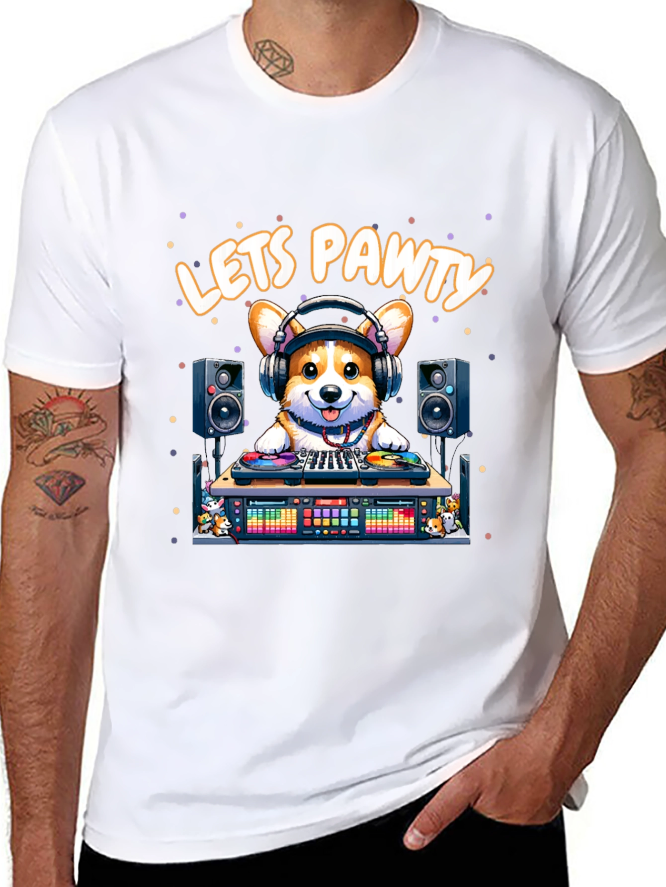 Lets Pawty Corgi DJ Graphic T-Shirt