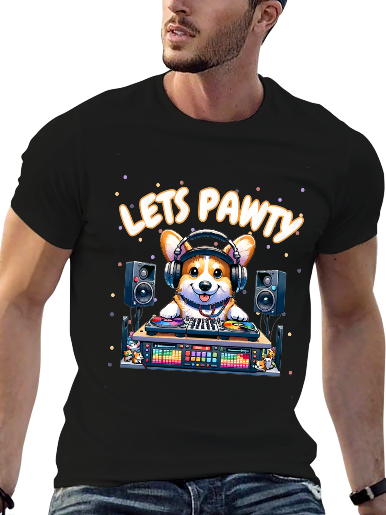 Lets Pawty Corgi DJ Graphic T-Shirt
