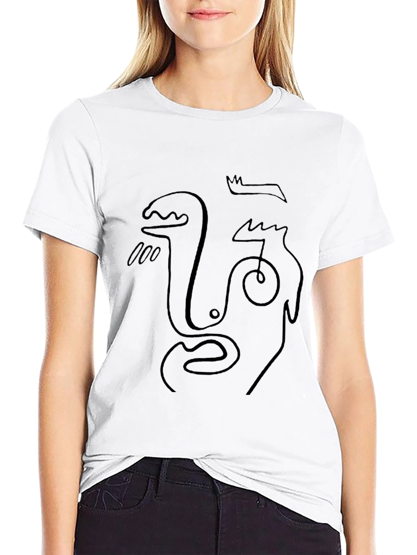 Abstract Face Line Art Black T-Shirt