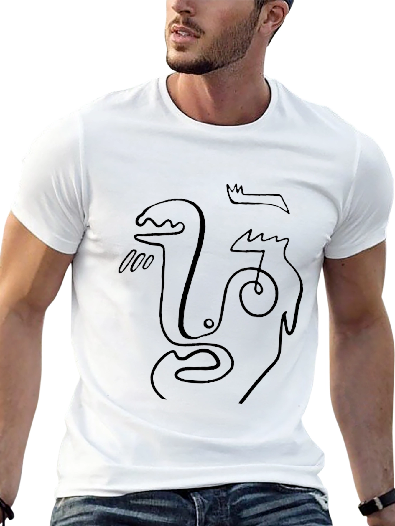 Abstract Face Line Art Black T-Shirt