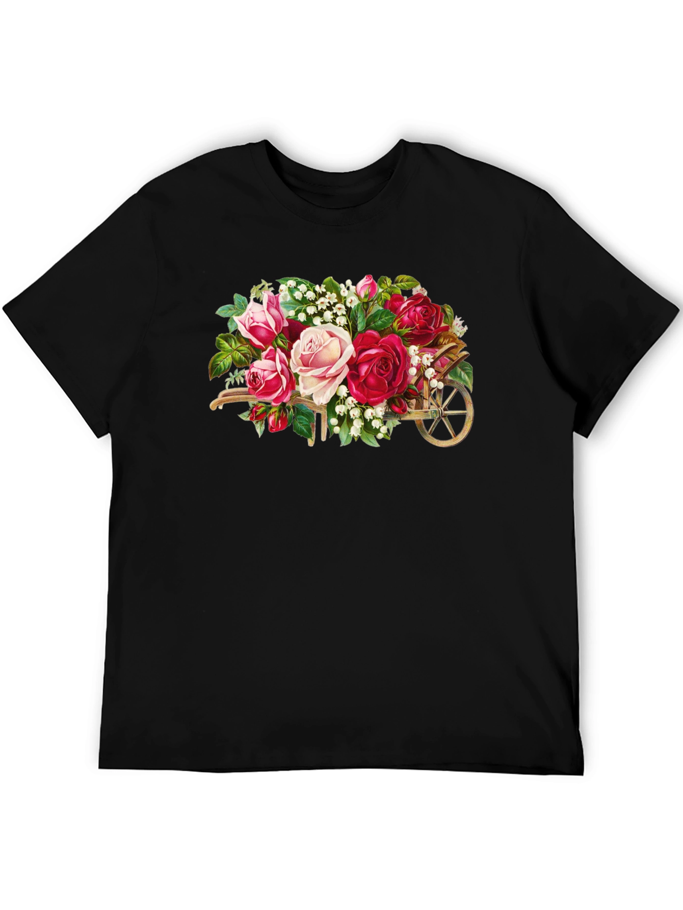 Floral Wheelbarrow Graphic Tee - Black Cotton