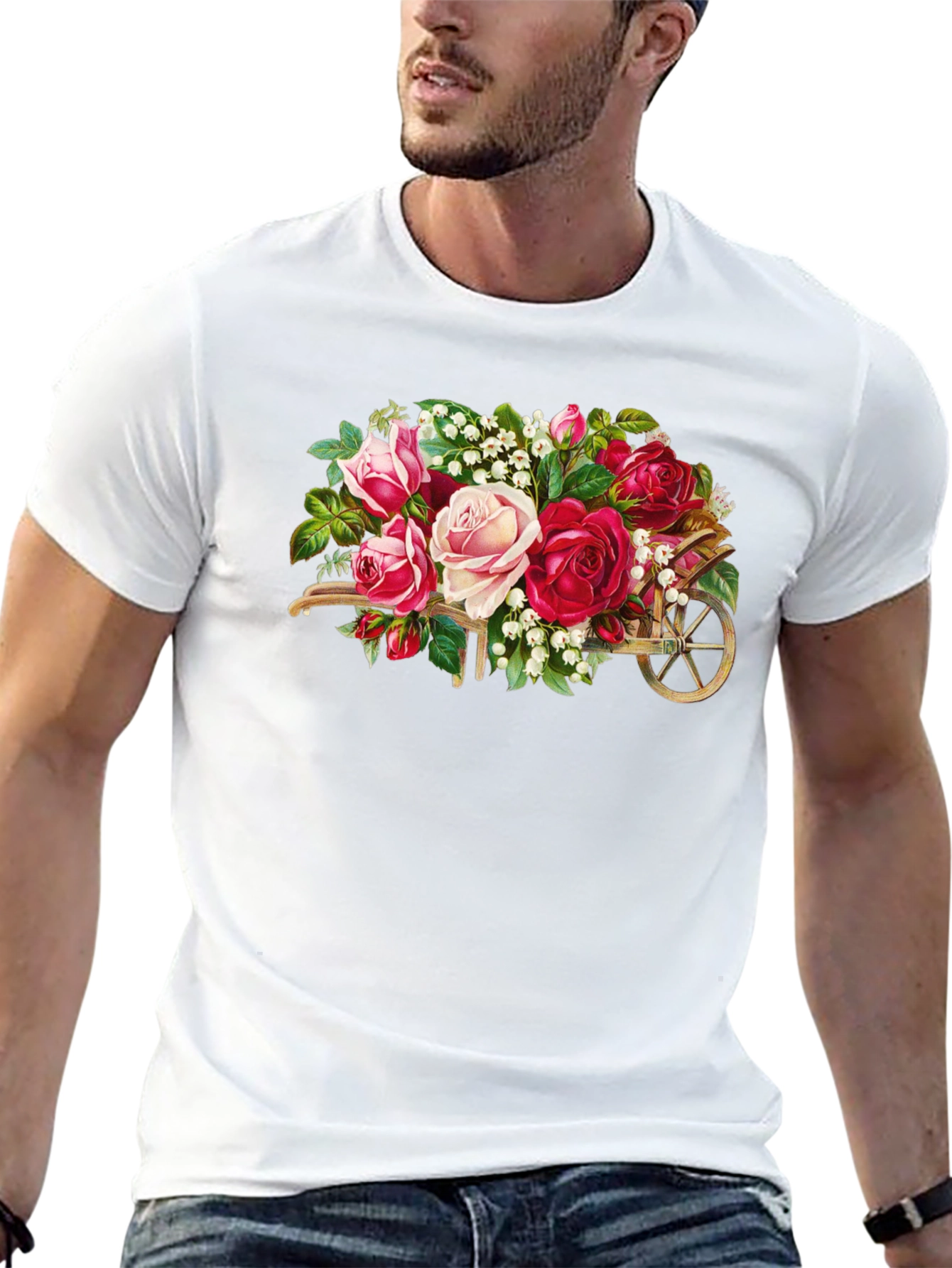 Floral Wheelbarrow Graphic Tee - Black Cotton