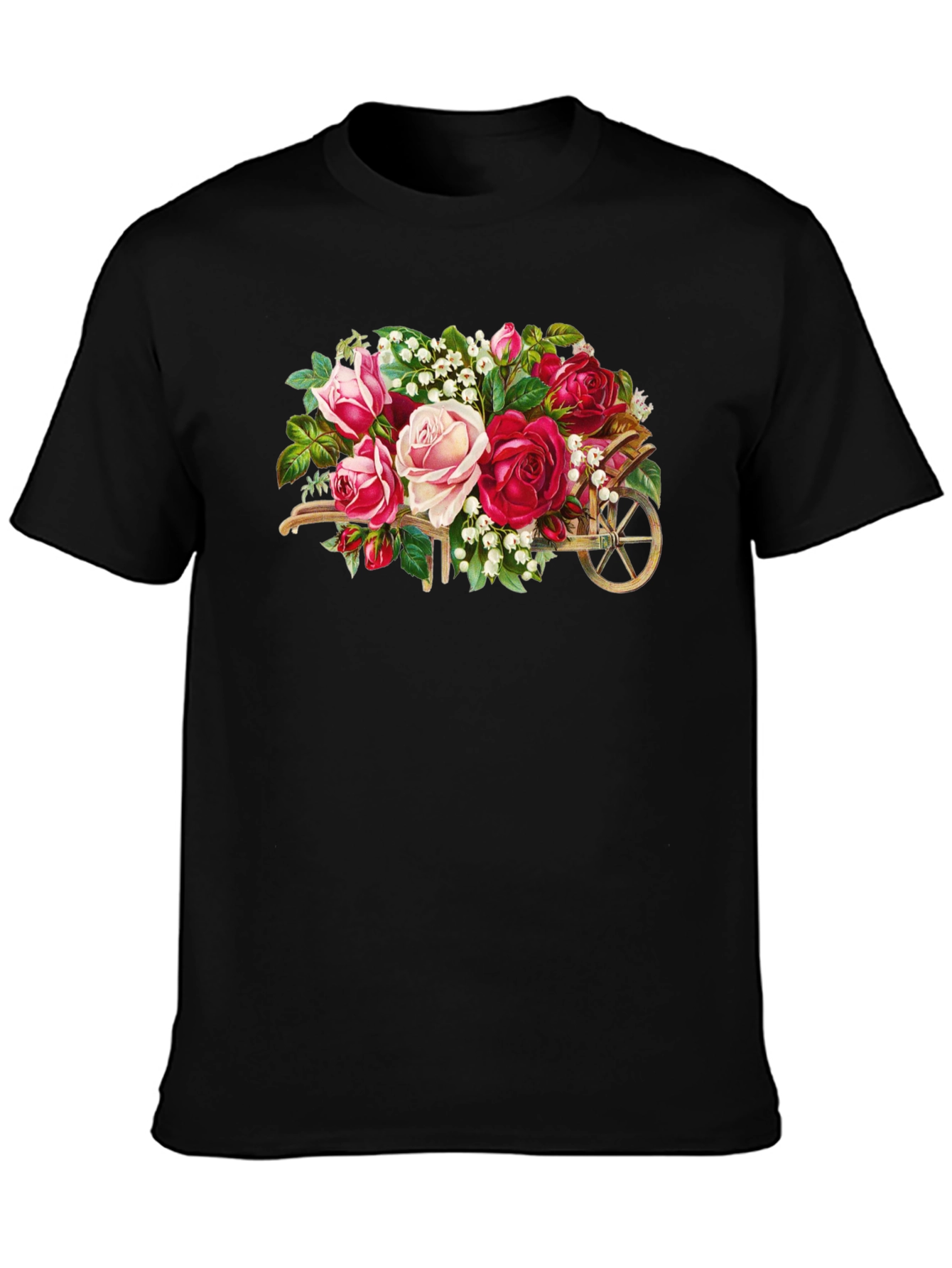 Floral Wheelbarrow Graphic Tee - Black Cotton