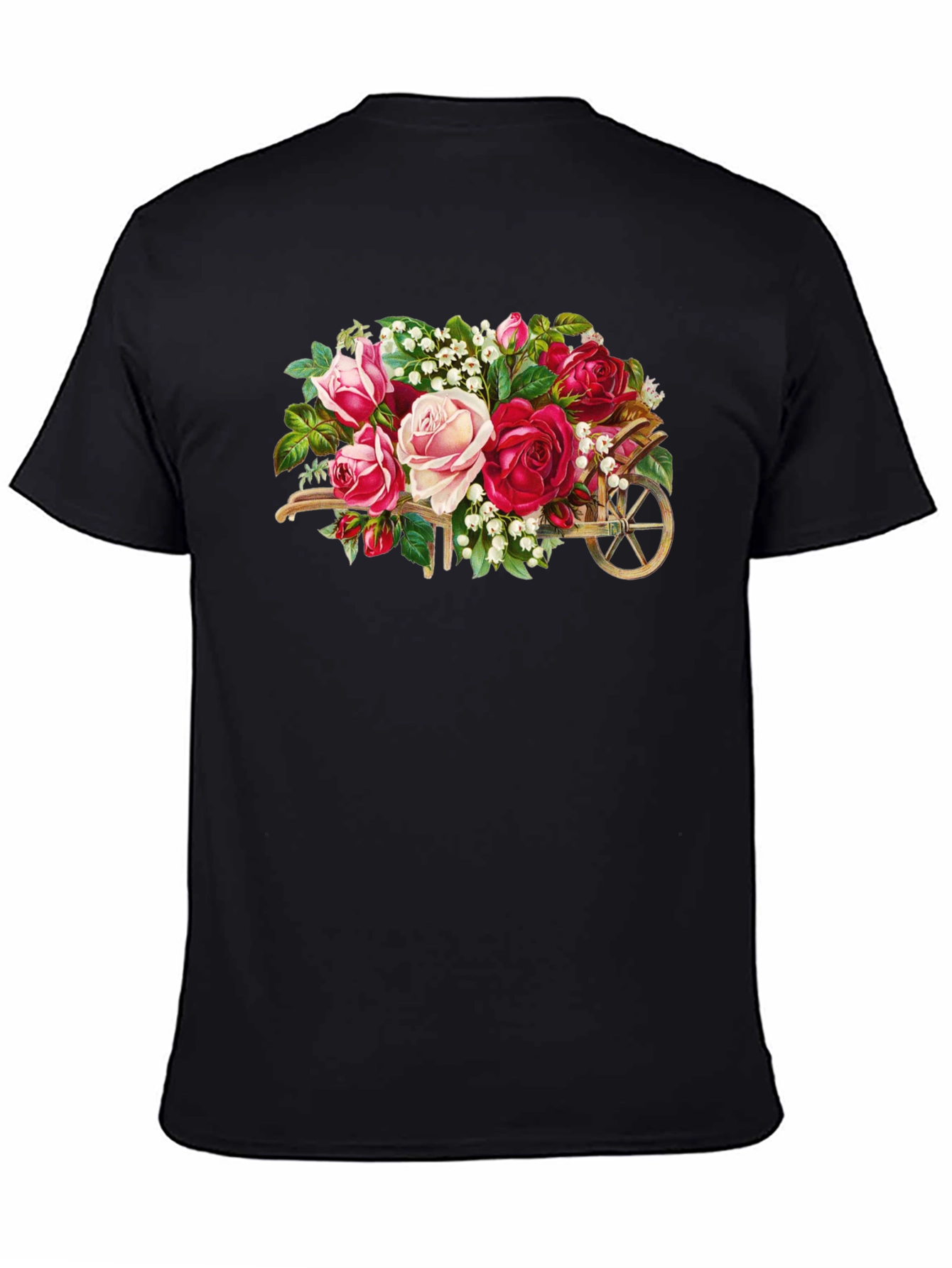 Floral Wheelbarrow Graphic Tee - Black Cotton