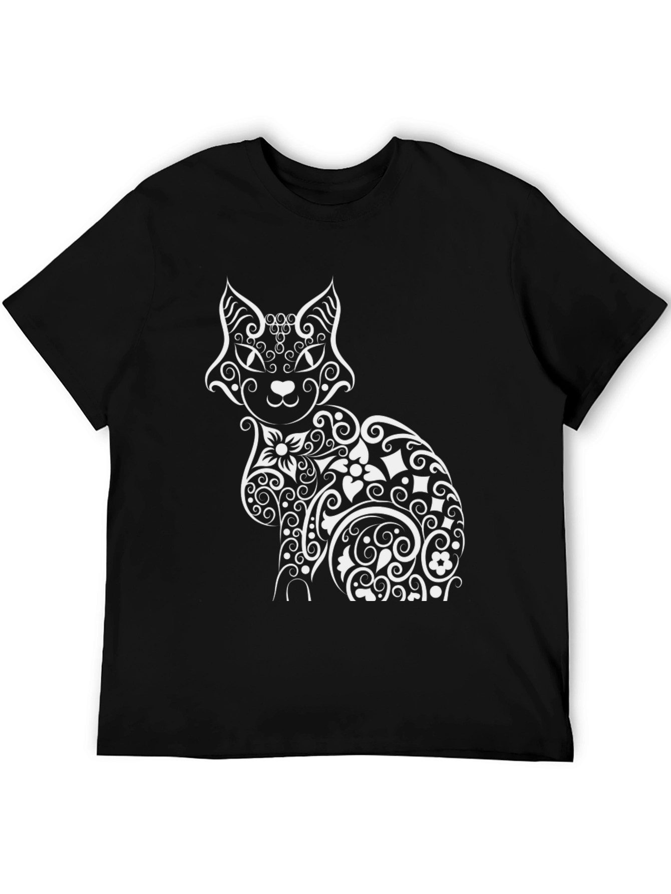 Stylish Cat Graphic Print Black T-Shirt